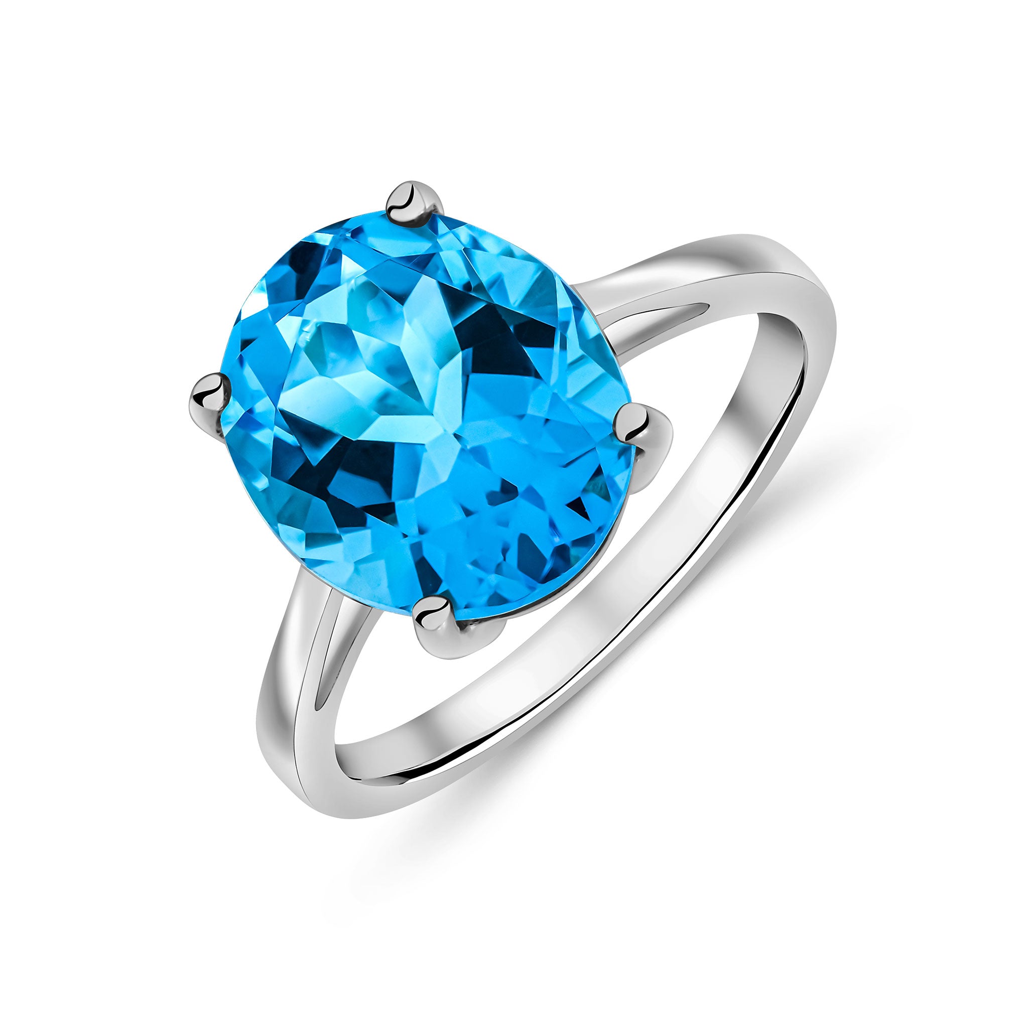 9CT WG 12X10MM OVAL SWISS BLUE TOPAZ CLAW SET SINGLE STONE RING 1