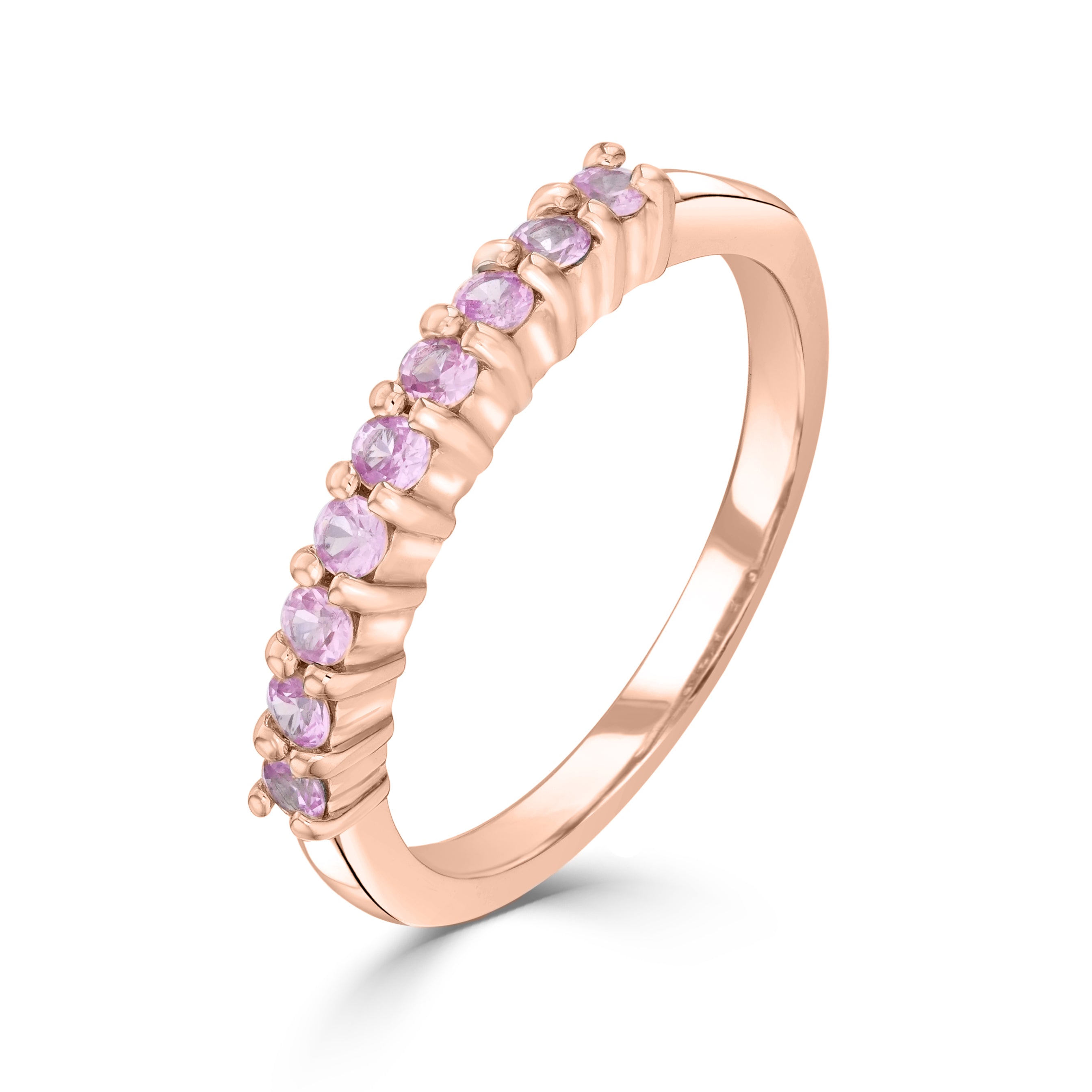 9ct Rose Gold Round Pink Sapphire 9 Stone Claw Set 1 2 Eternity Ring