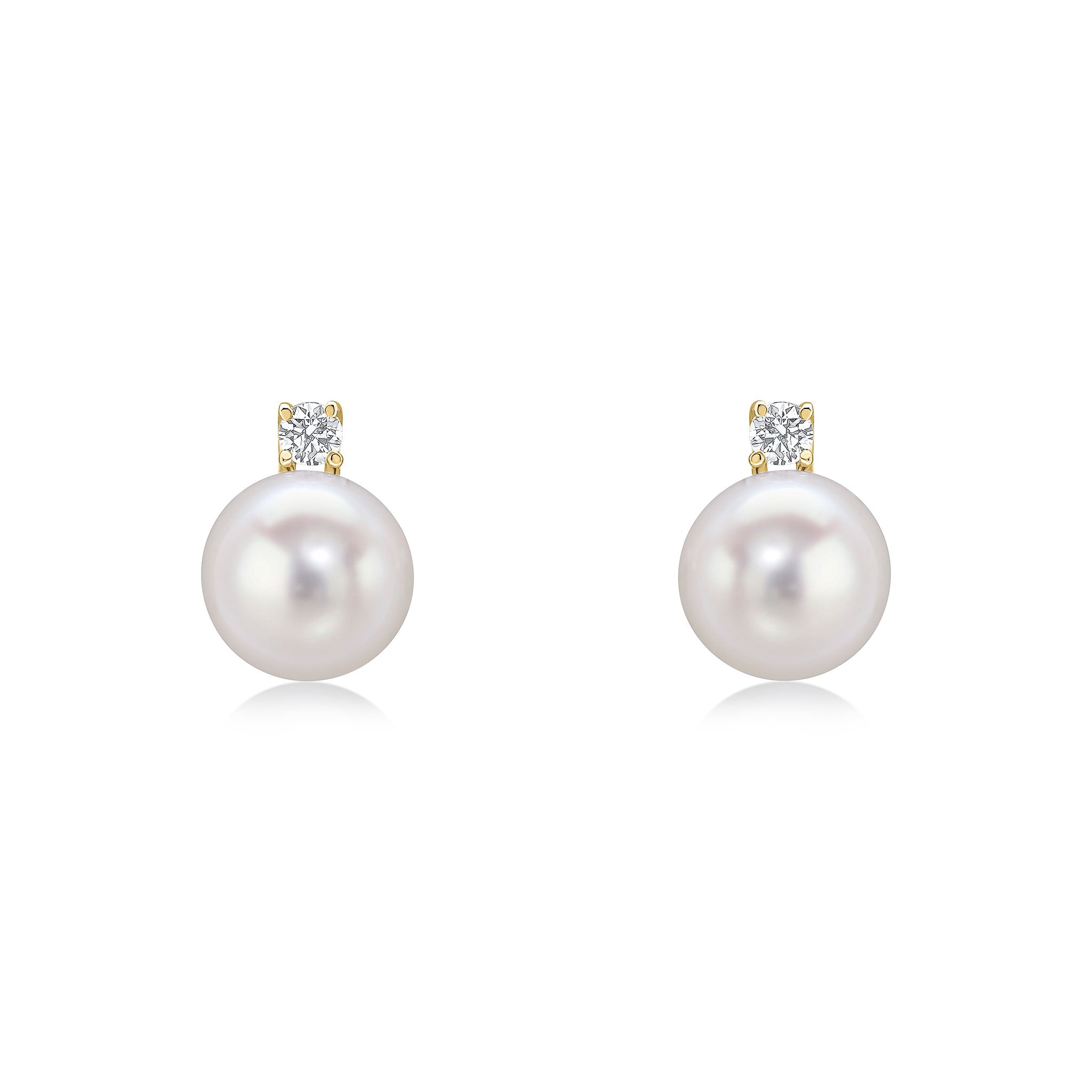 18yg Diamond & Fw Pearl 2 Stone Stud Earrings