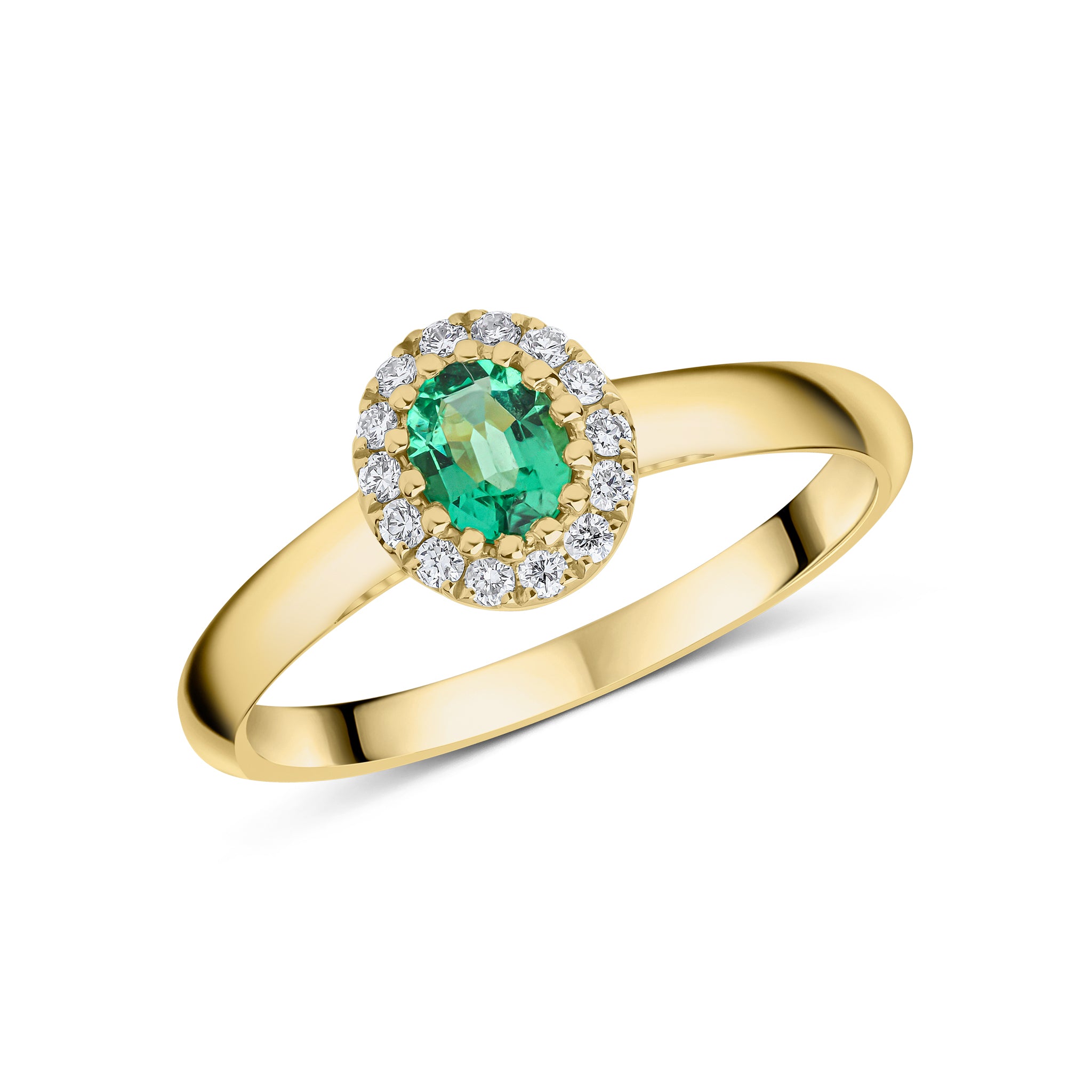 18ct Yellow Gold 5x4 Oval Emerald & Diamond Claw Cluster Ring