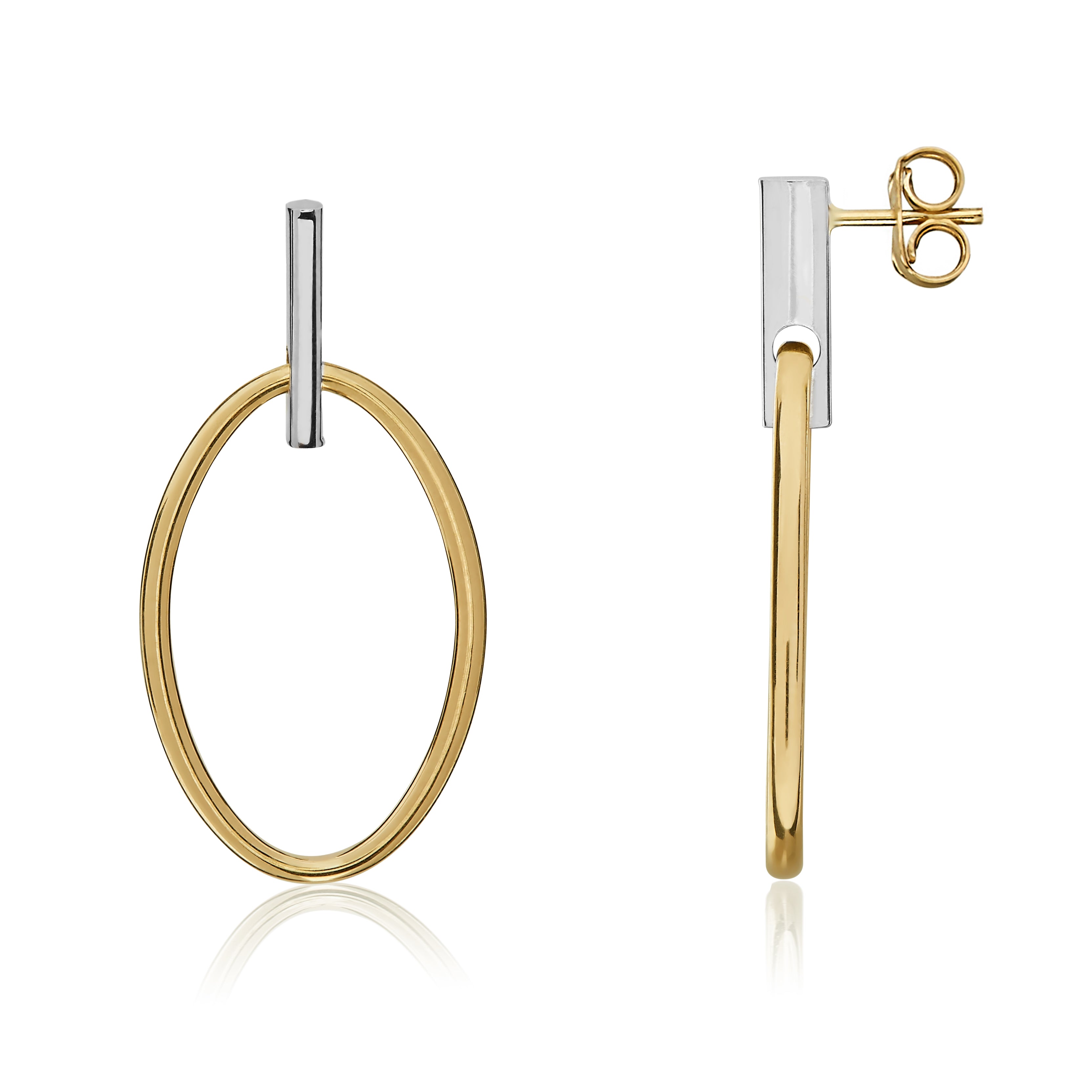 9ct White Gold Bar Top And Open Oval Drop Earrings