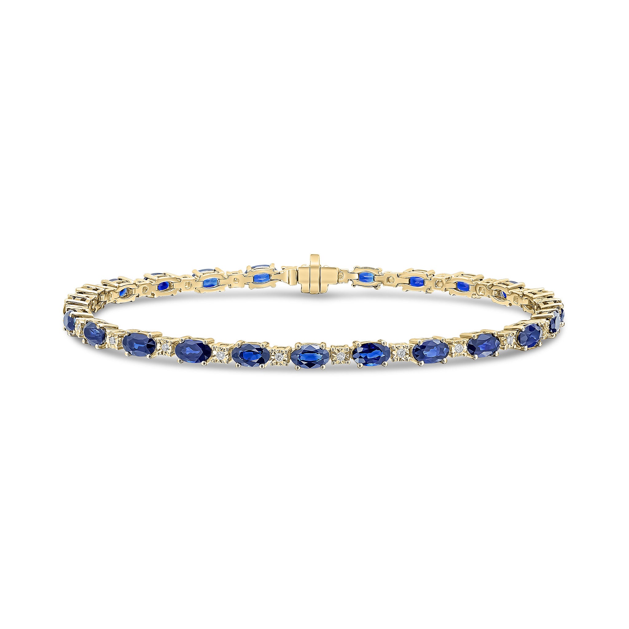 18ct Yellow Gold Claw Set Oval Sapphire & Illusion Set Diamond Line Bracelet