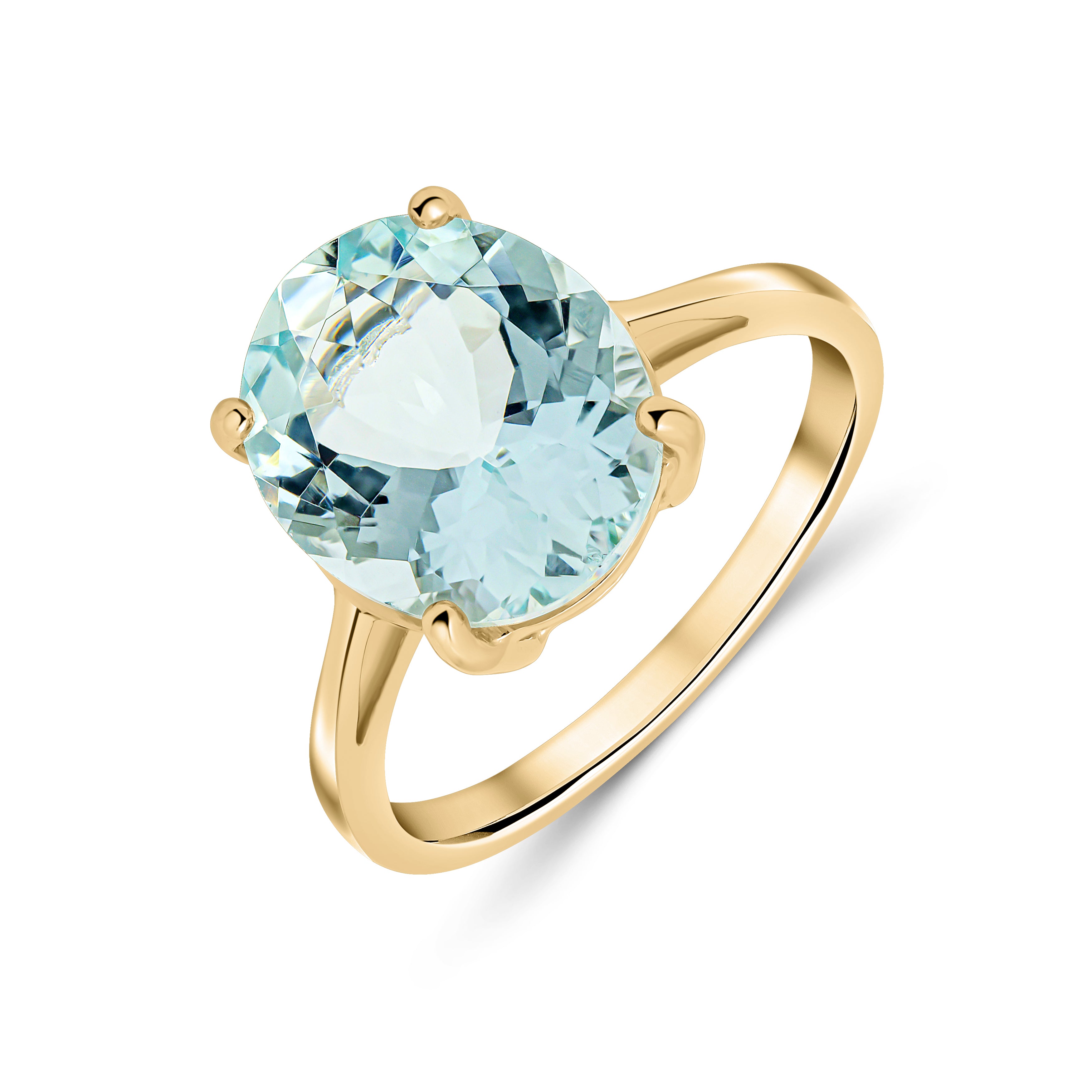 9ct Yellow Gold 12x10 Oval Aquamarine Claw Single Stone Ring