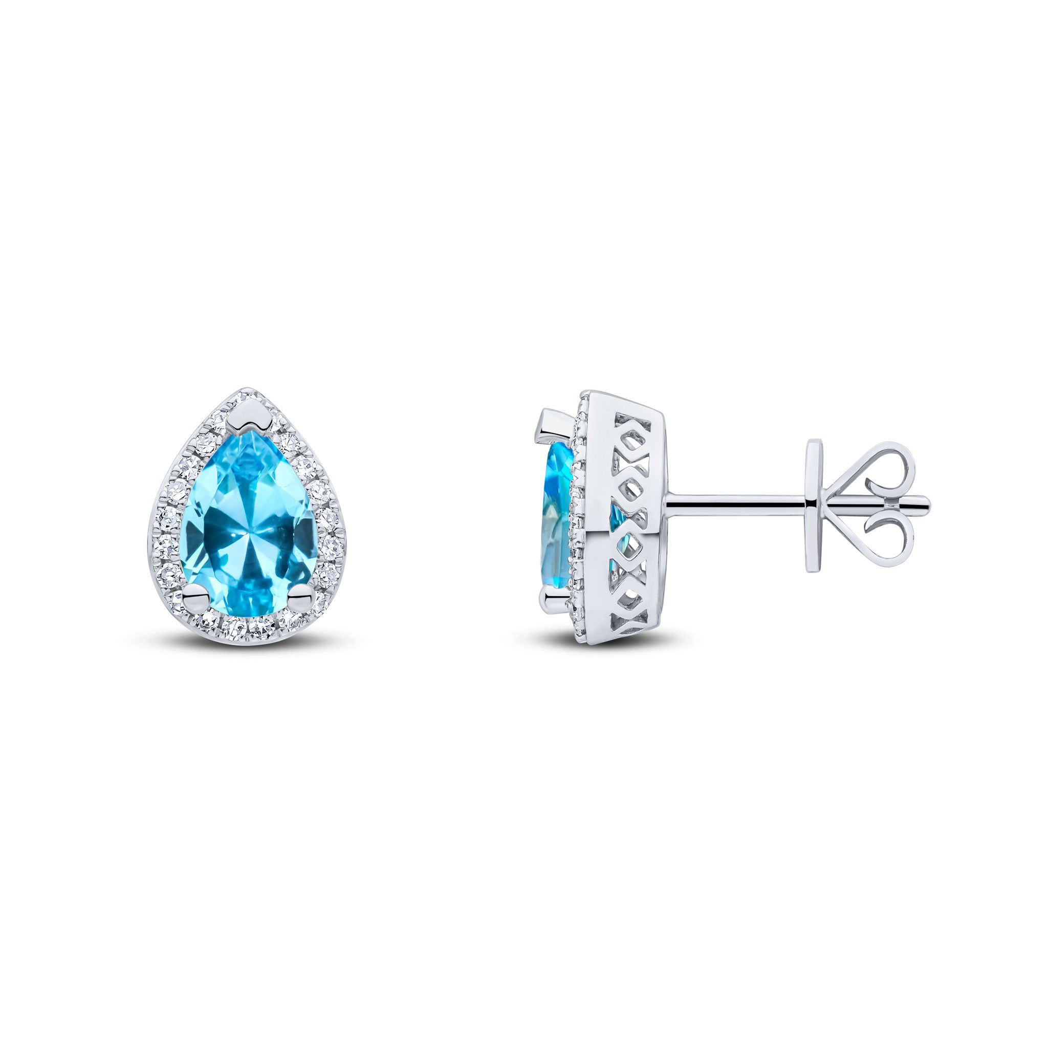 9ct White Gold Pear Sb Top & Diamond Cluster