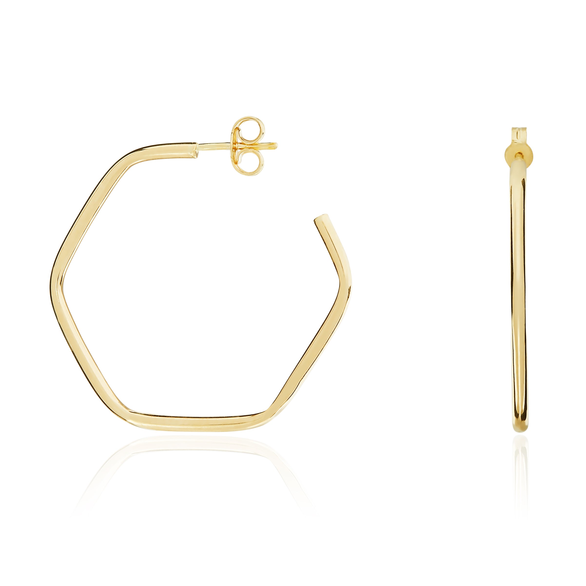 9ct Yellow Gold Hexagon Peg & Scroll Hoop Earrings