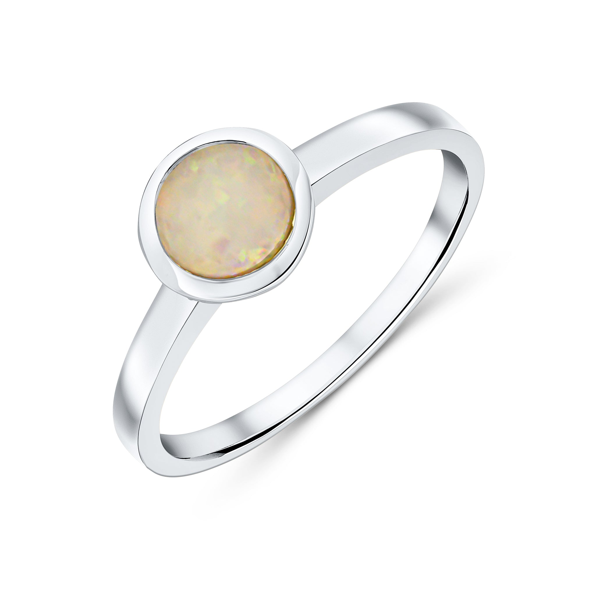 9ct Yellow Gold Round Opal Rubover Ring