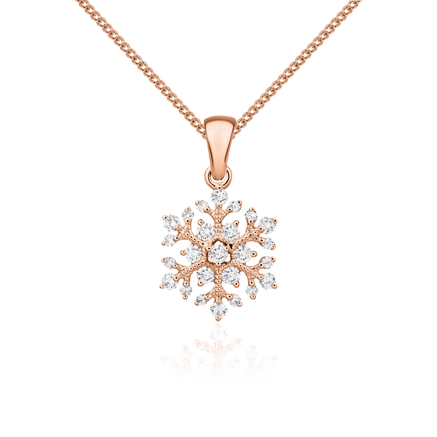 18ct Rose Gold Diamond Set Snowflake Pendant