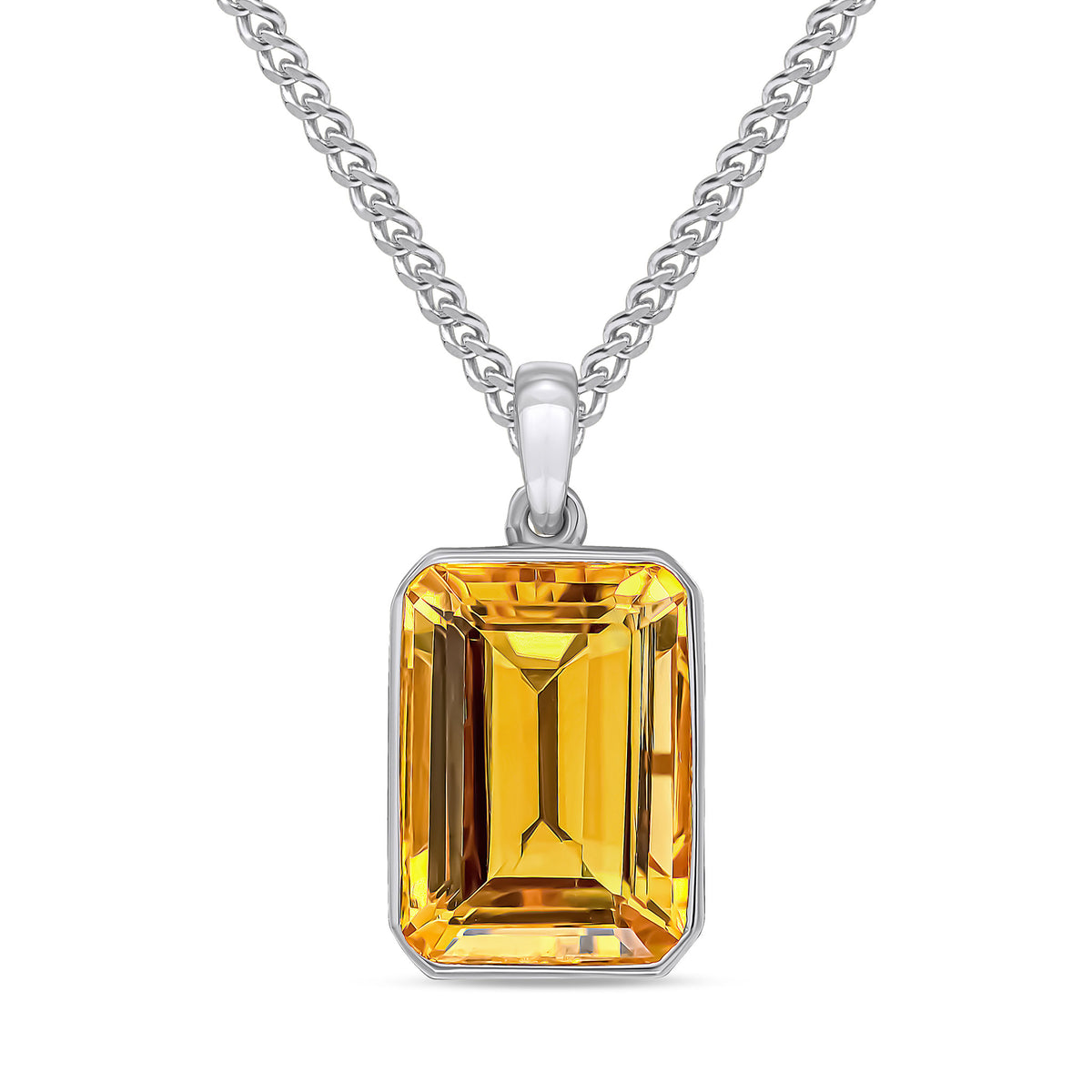 9ct White Gold 14x10 Octagon Citrine Rubover Pendant