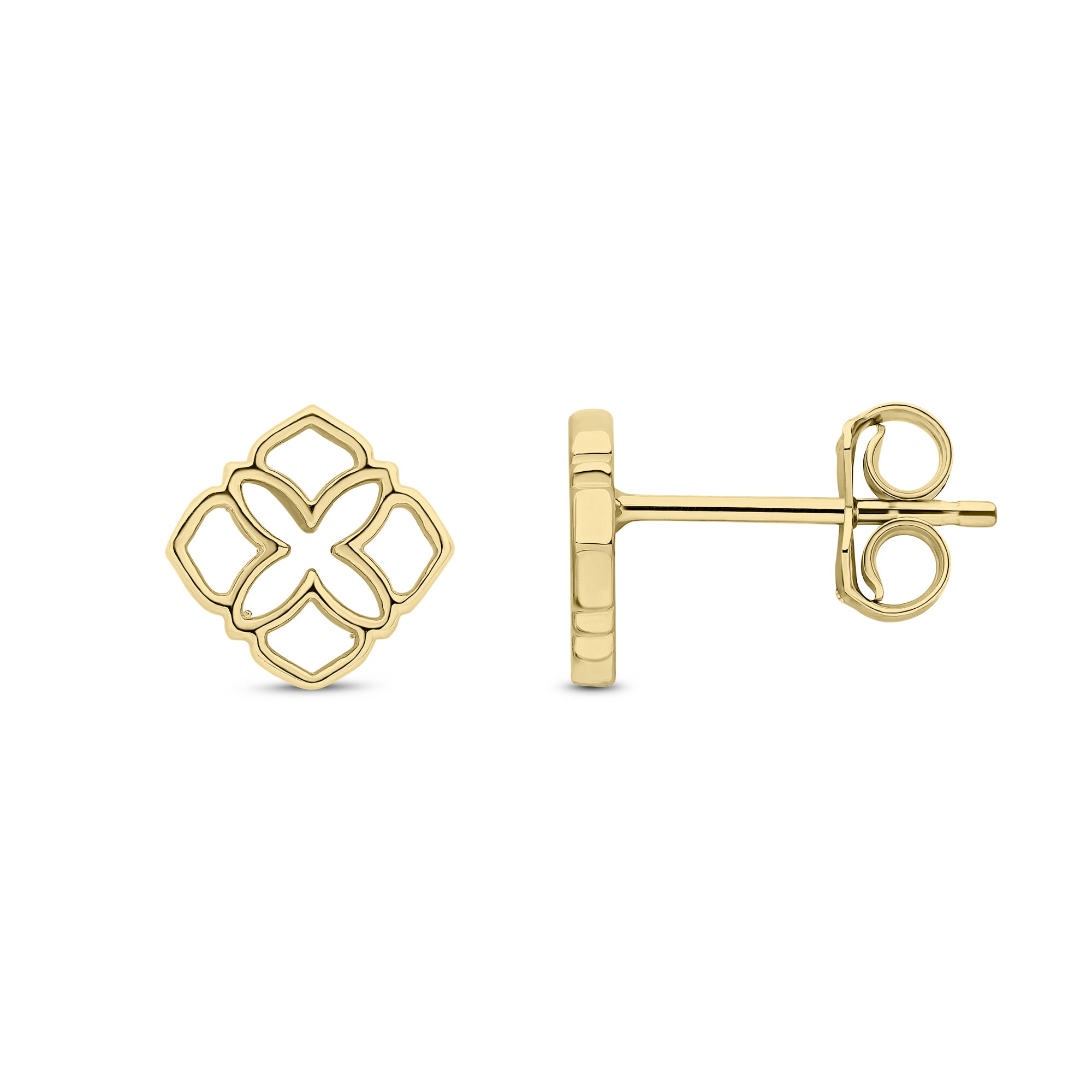 9ct Yellow Gold Cushion-Shape Openwork Stud Earrings