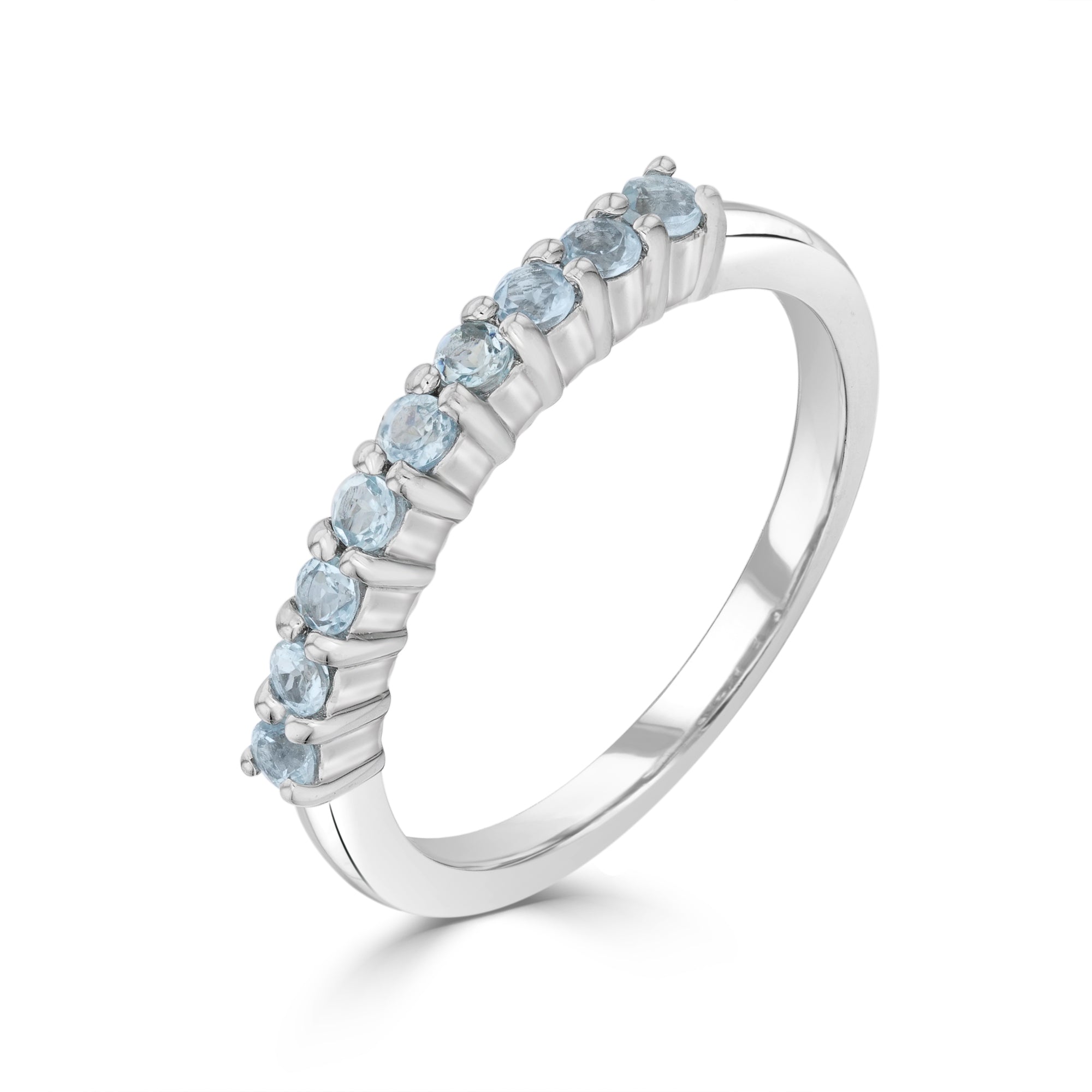 9ct White Gold Round Aquamarine Claw Set 9 Stone Ring