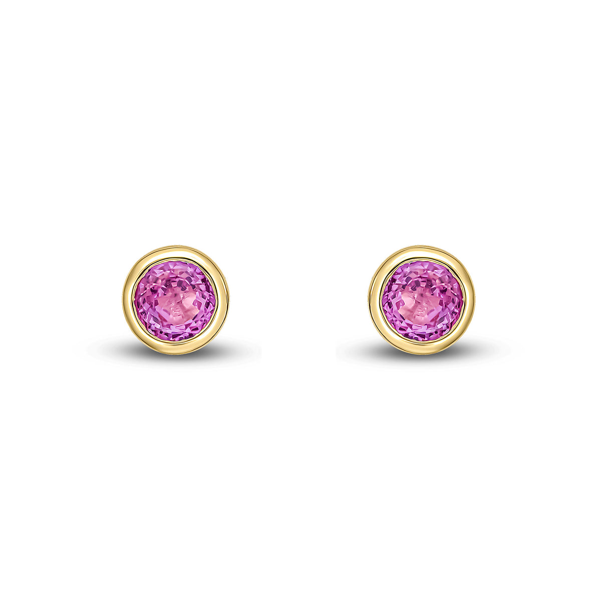 9ct Yellow Gold 4mm Round Pink Sapphire Rubover Stud Earrings Stone Shortage So Can't Order