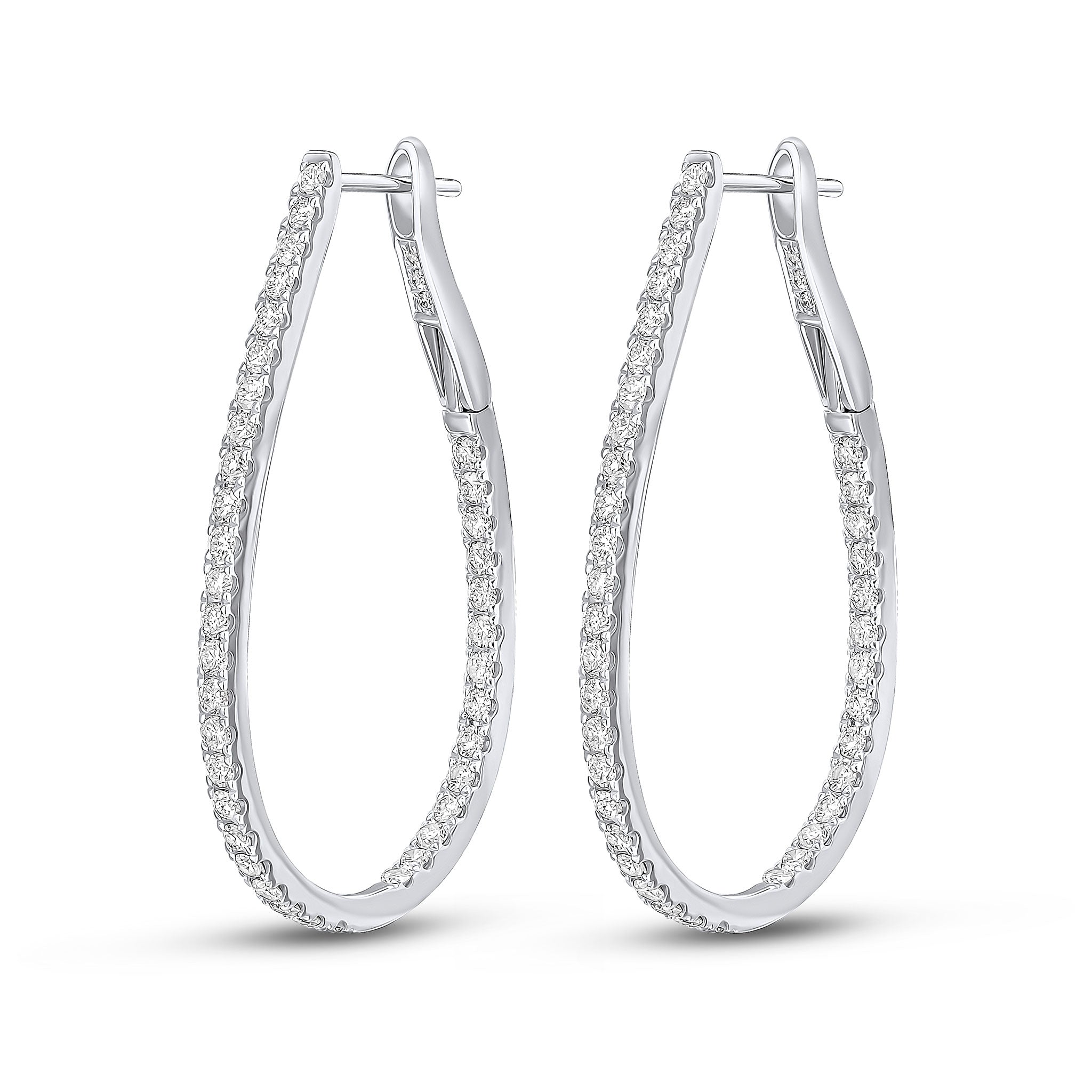 18ct White Gold Round Diamond Claw Set Horseshoe Hoop Earrings 1.35ct