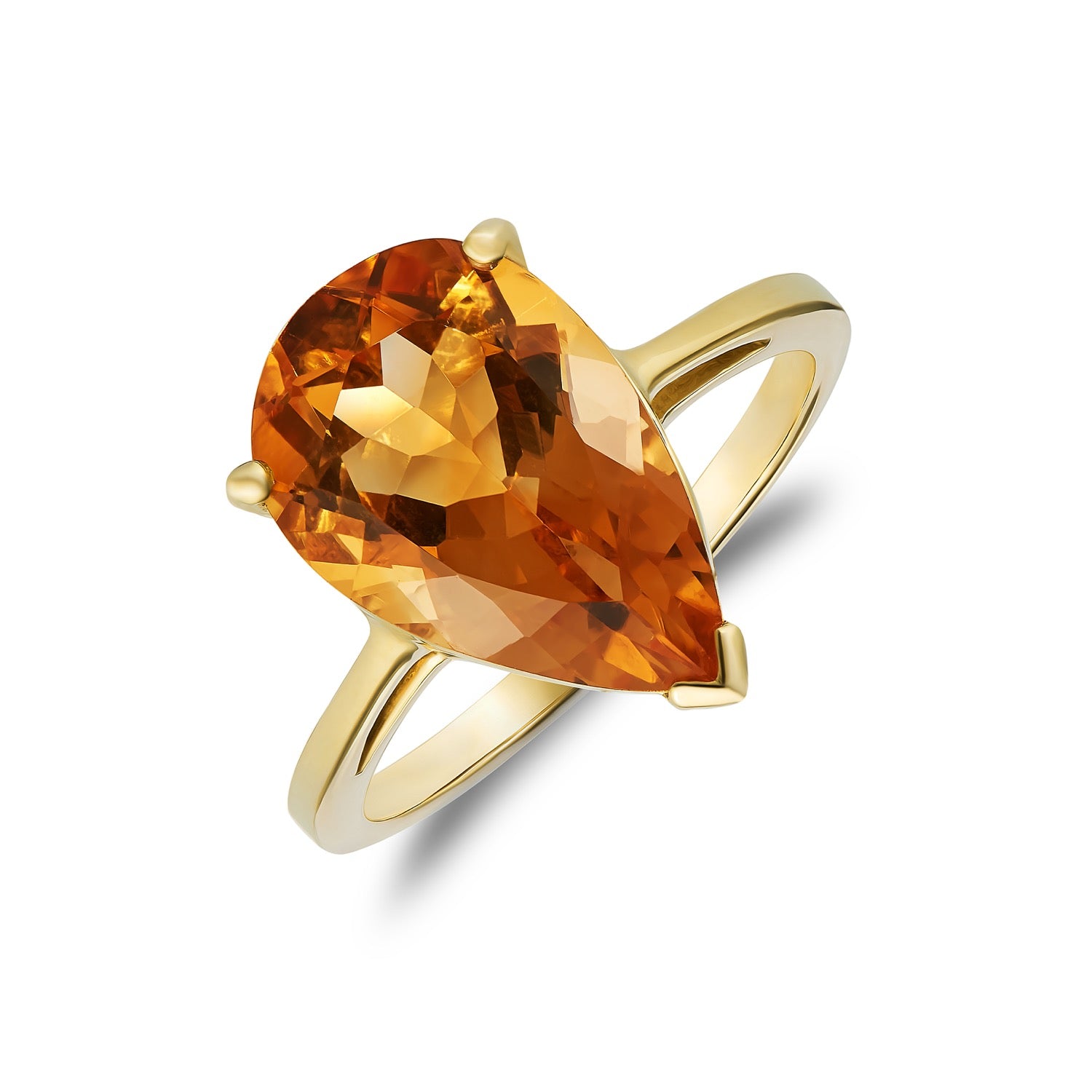 9ct Yellow Gold 14x9 Pear Shape Citrine Claw Set Single Stone Ring