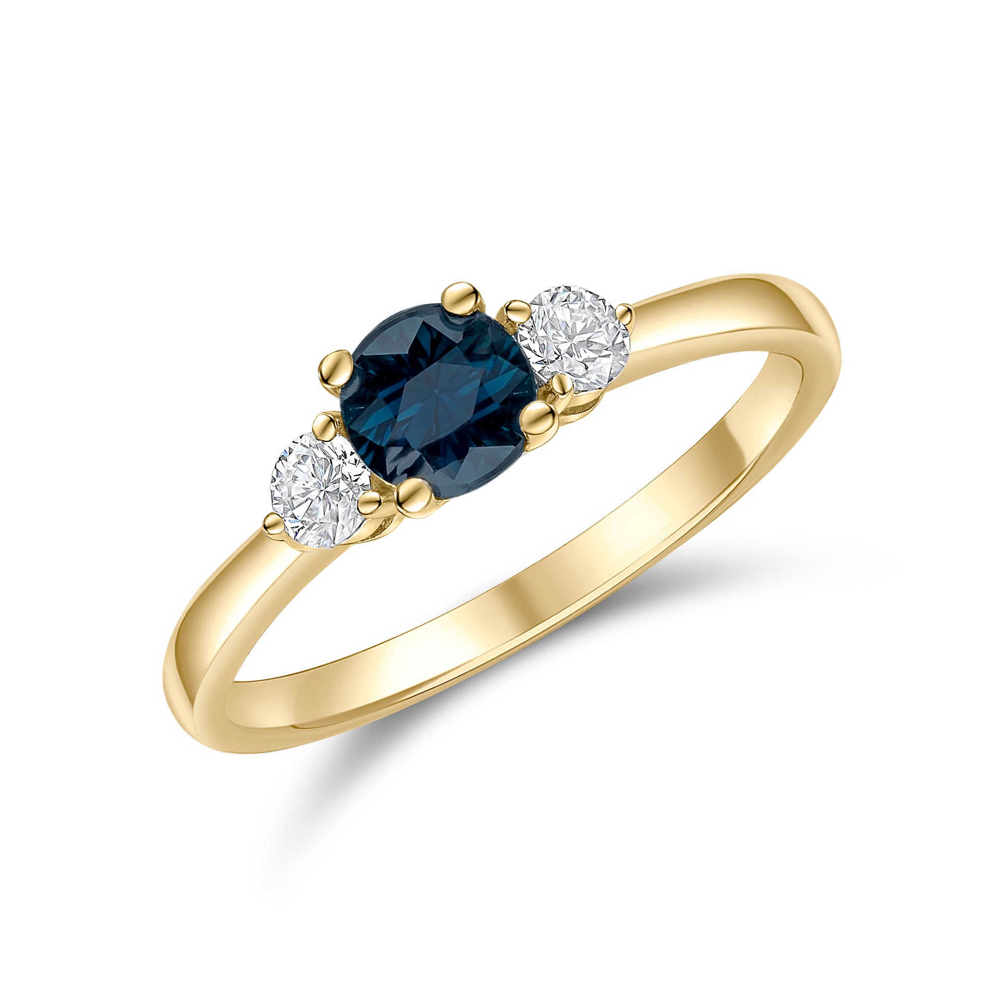 18ct Yellow Gold 5mm Round Sapphire & Diamond 3 Stone Ring