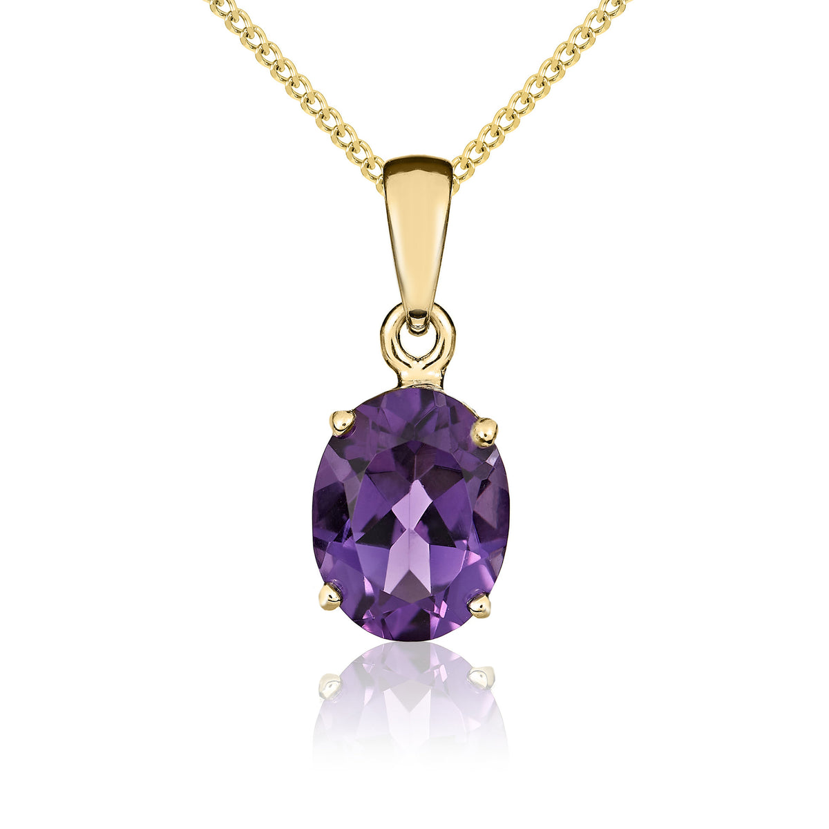 9ct Yellow Gold 9x7 Oval Amethyst Claw Set Pendant