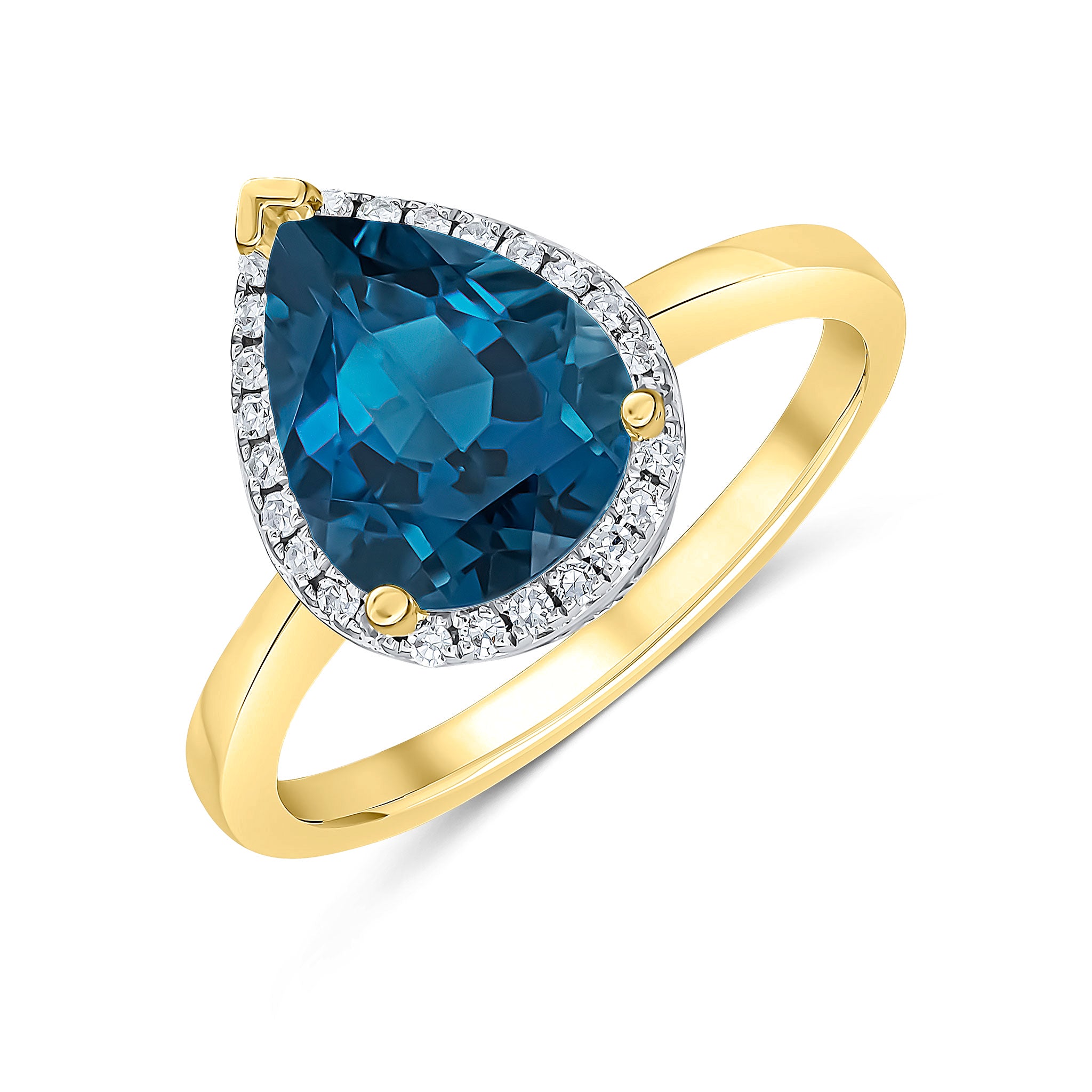 9CT YG 10X8 PEAR LONDON BLUE TOPAZ & DIAMOND CLUSTER RING 1