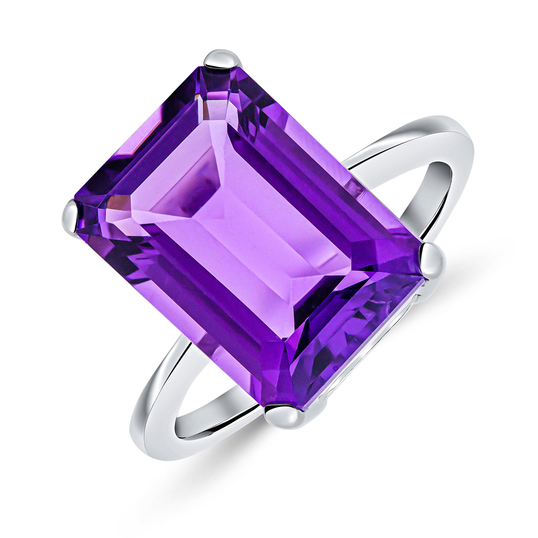 9ct White Gold 14x10mm Octagon Amethyst Claw Set Single Stone Ring