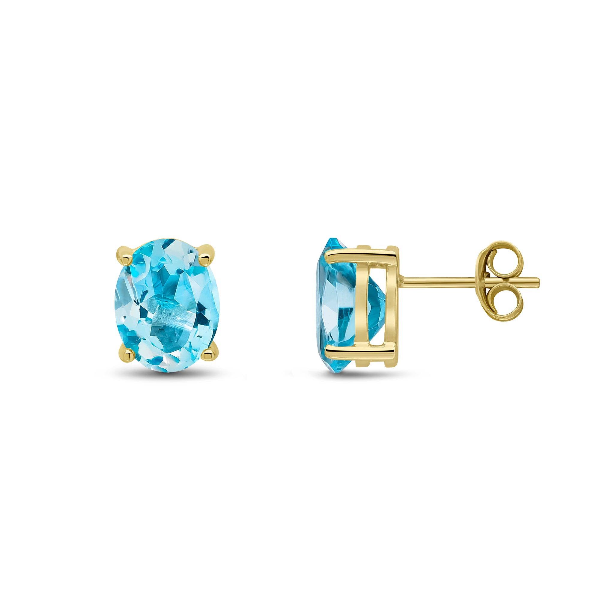 9ct Yellow Gold 9x7 Oval Swiss Blue Topaz Claw Earrings