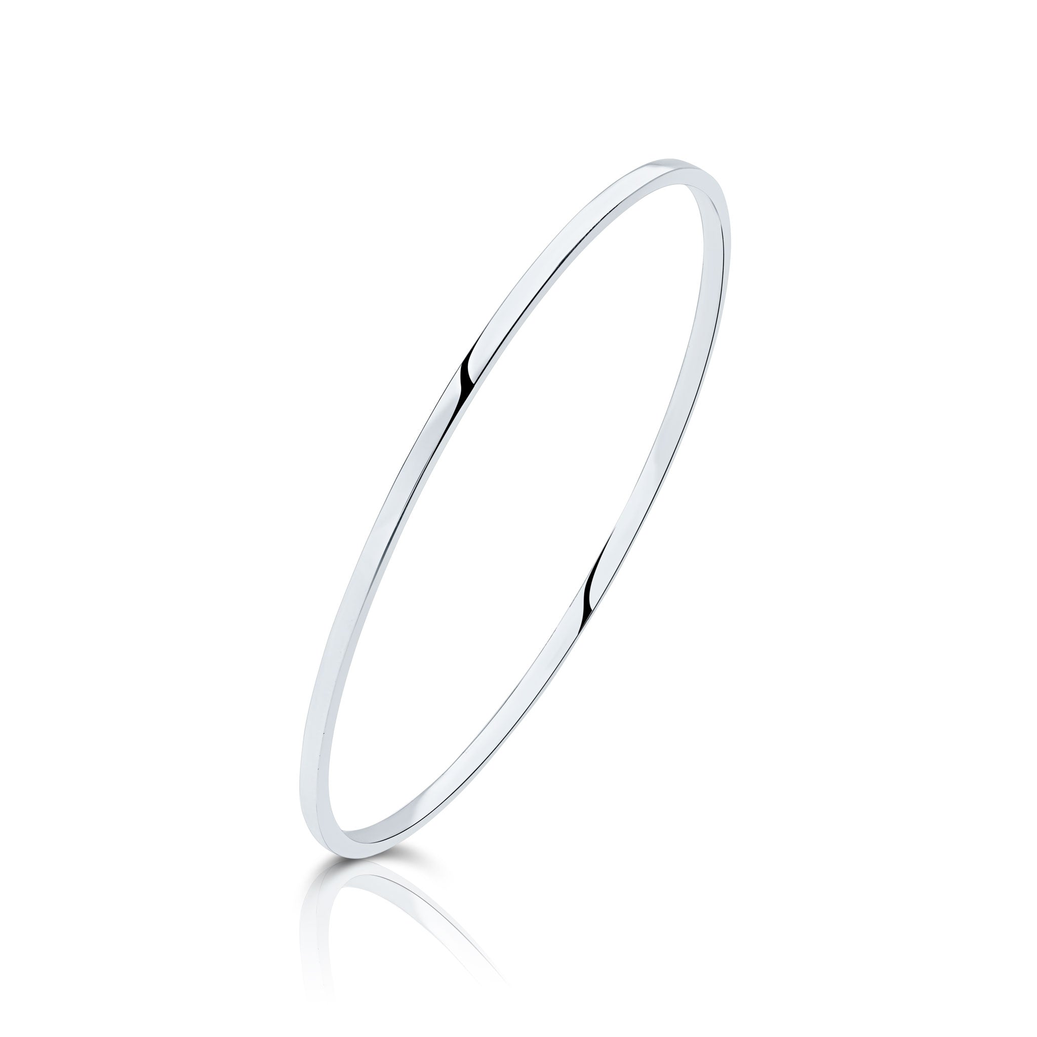 9ct White Gold Polished 2mm Square Section Oval Slave Bangle