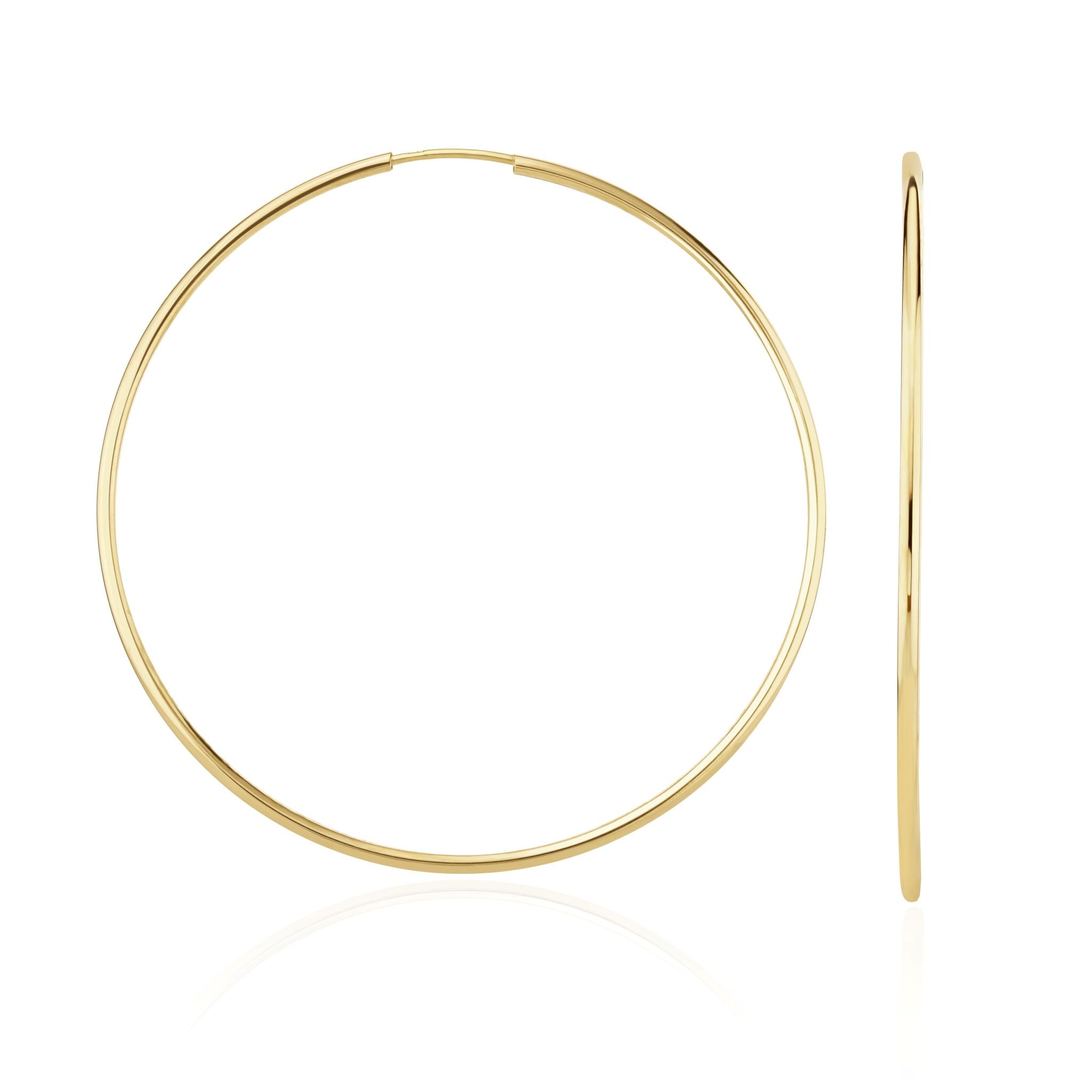 9ct Yellow Gold Thin Sleeper Hoop Earrings. 54mm Diameter