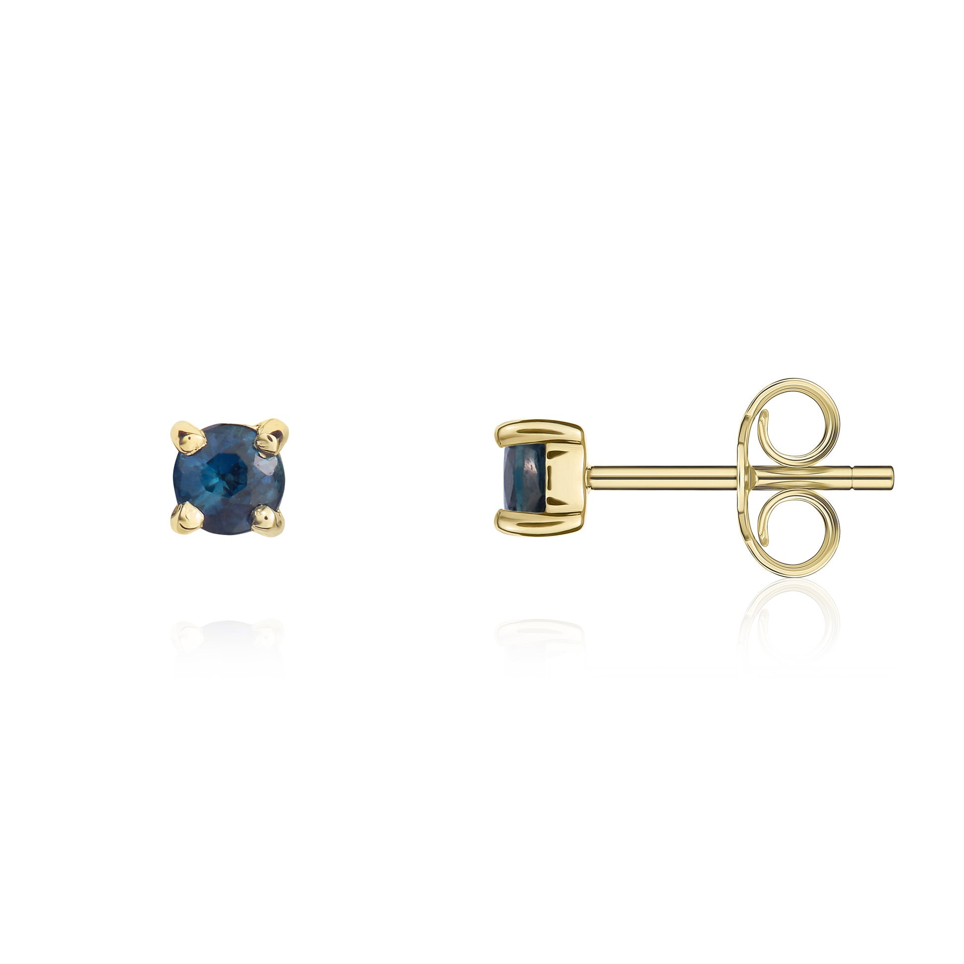 9ct Yellow Gold 3mm Round Sapphire 4 Claw Stud Earrings