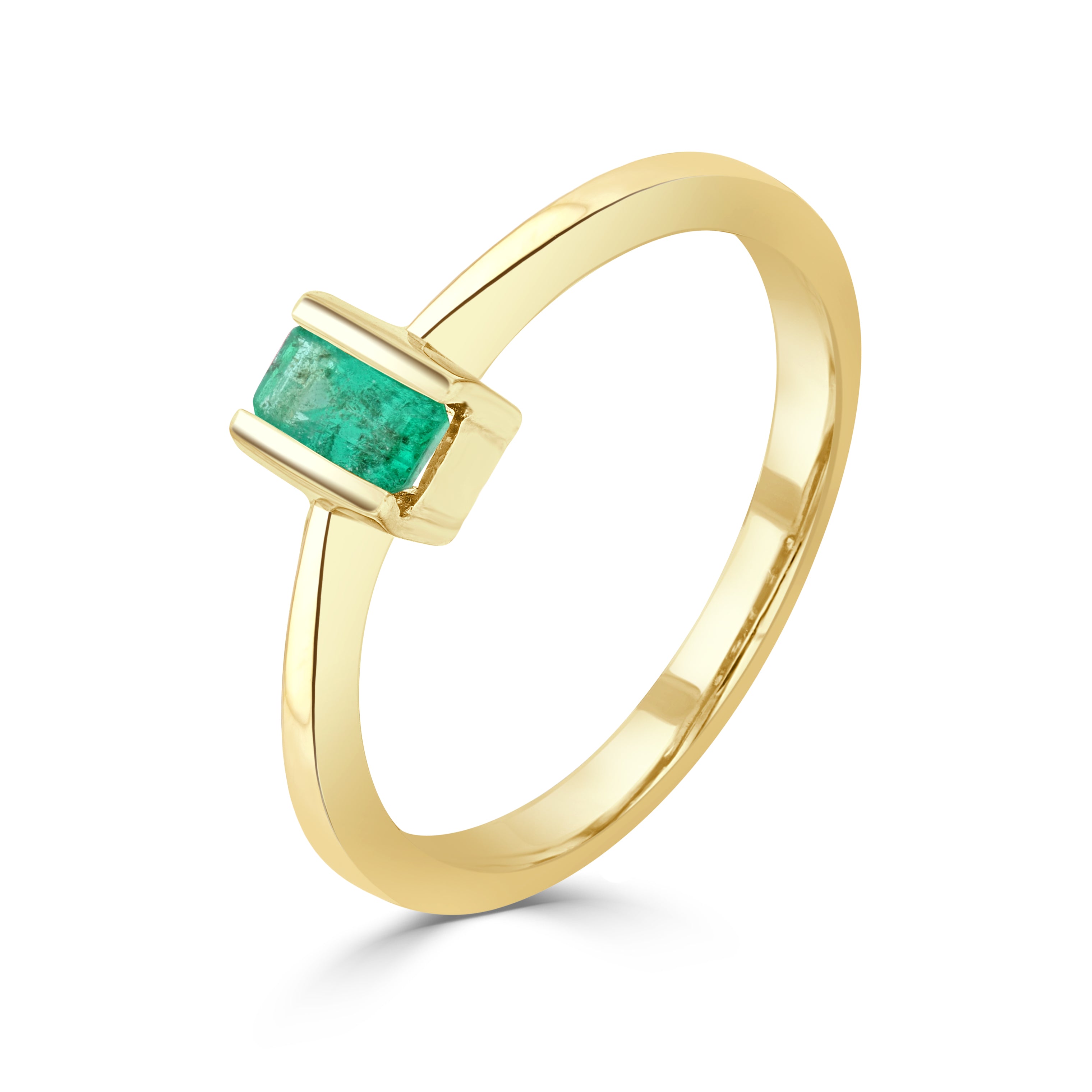 9ct Yellow Gold 5x3mm Octagon Emerald Bar Set Single Stone Ring