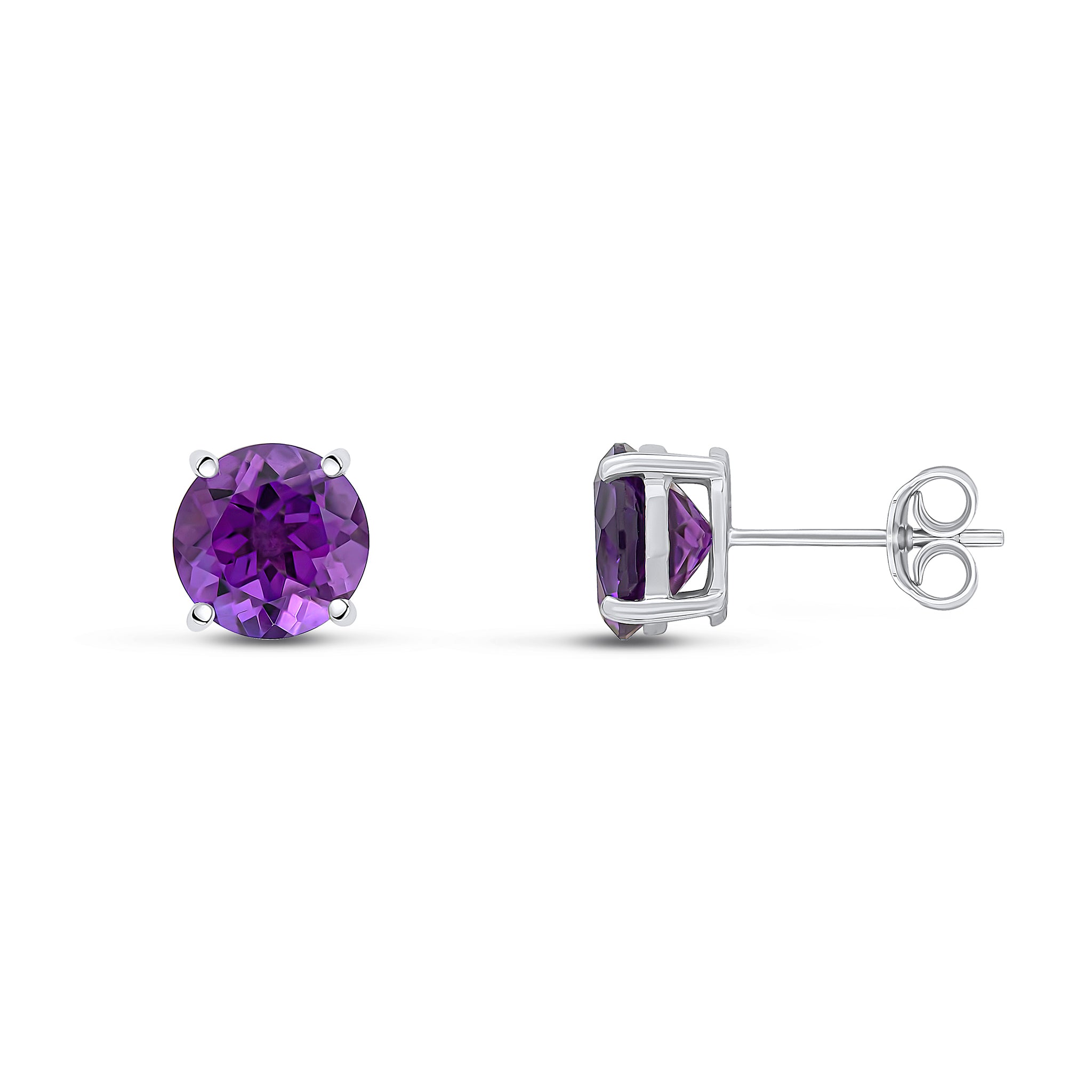 9ct White Gold 8mm Round Amethyst Claw Set Earrings