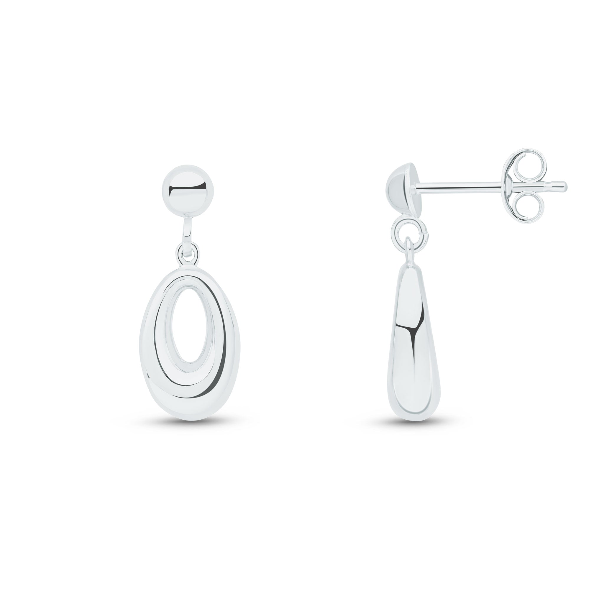 9ct White Gold Oval Open Pear Shape Drop Earrings with Half Bead Top