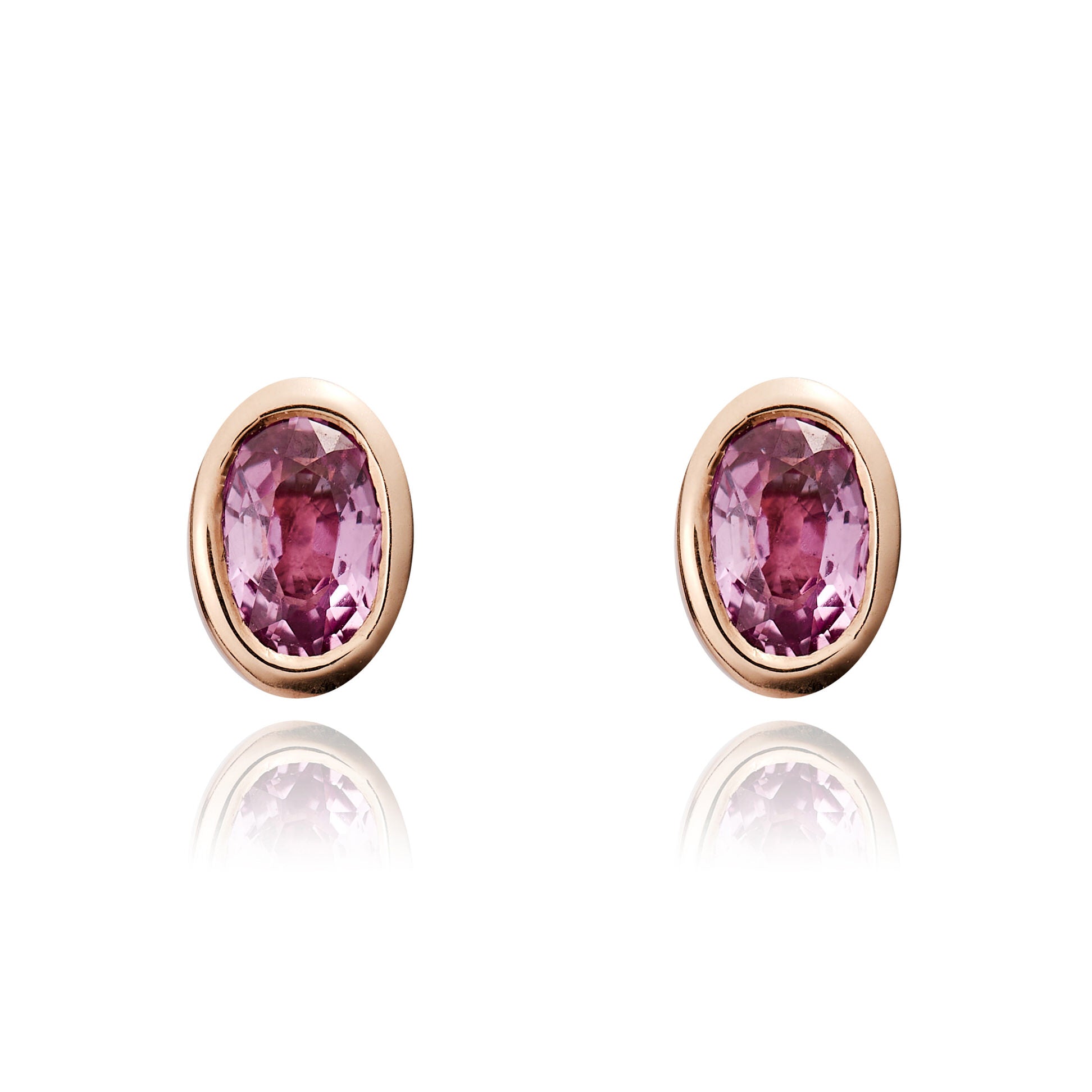 9ct Rose Gold 5x3 Oval Pink Sapphire Rubover Stud Earrings