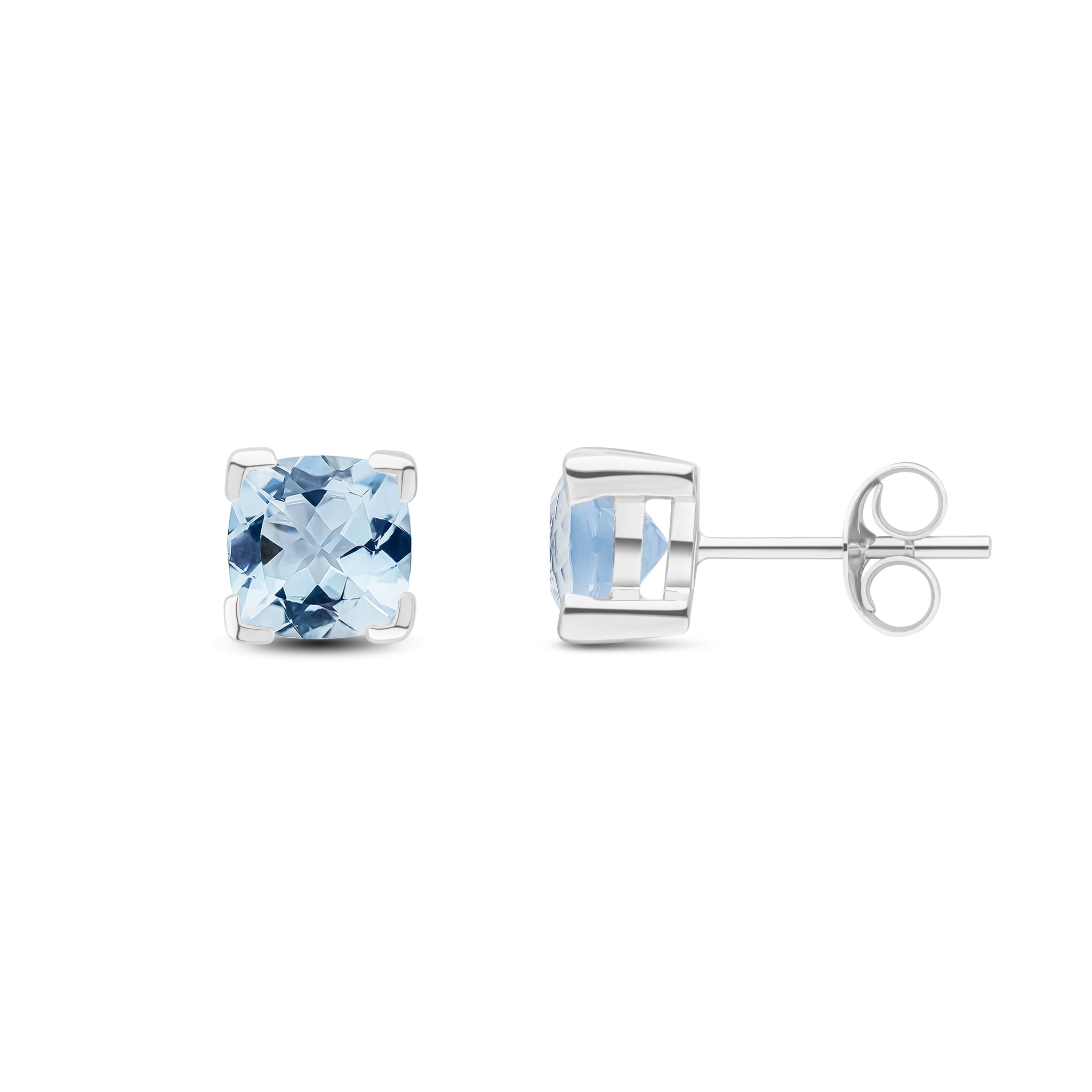 9ct White Gold 6mm Cushion Aquamarine Claw Set Earrings