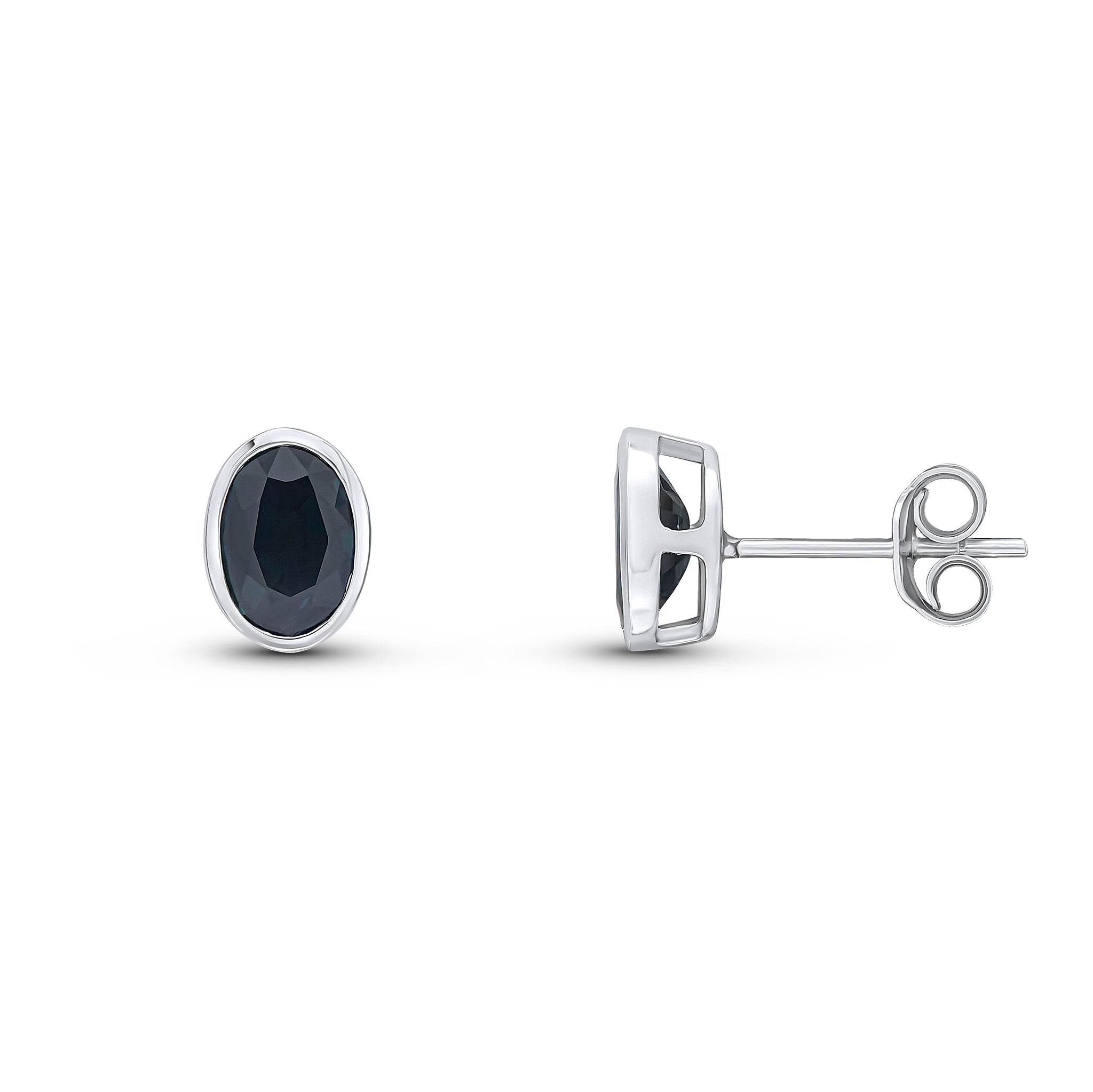9ct White Gold 7x5 Oval Sapphire Rubover Earstuds