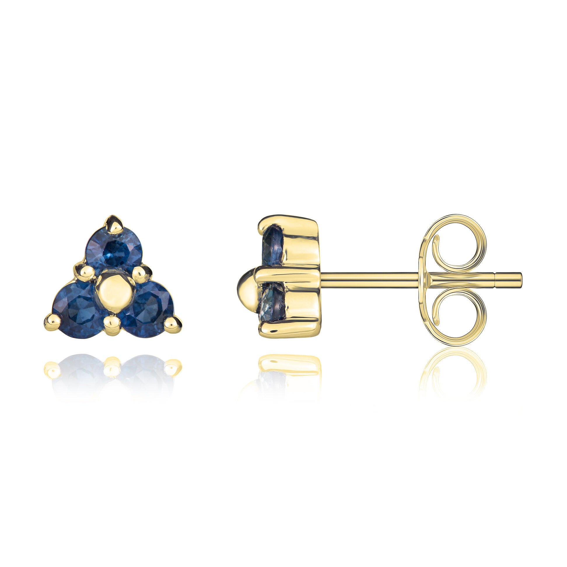 9ct Yellow Gold Round Sapphire Claw Set Trefoil Earrings