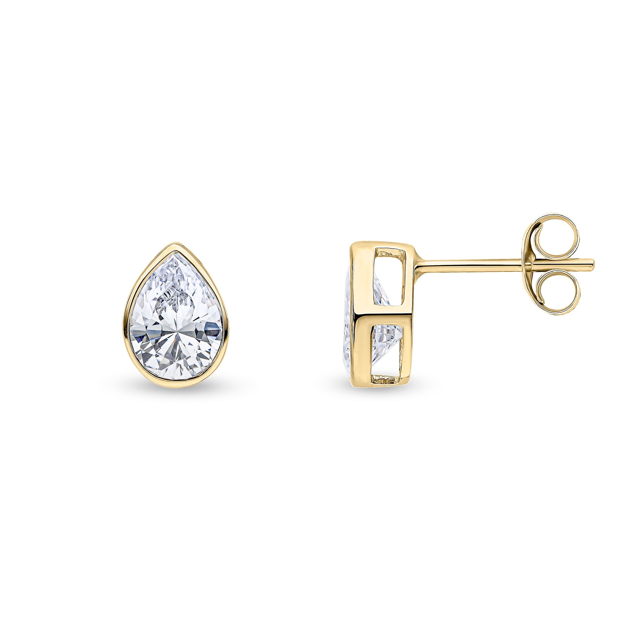 9ct Yellow Gold 7x5 Pear Shape CZ Rubover Set Earrings