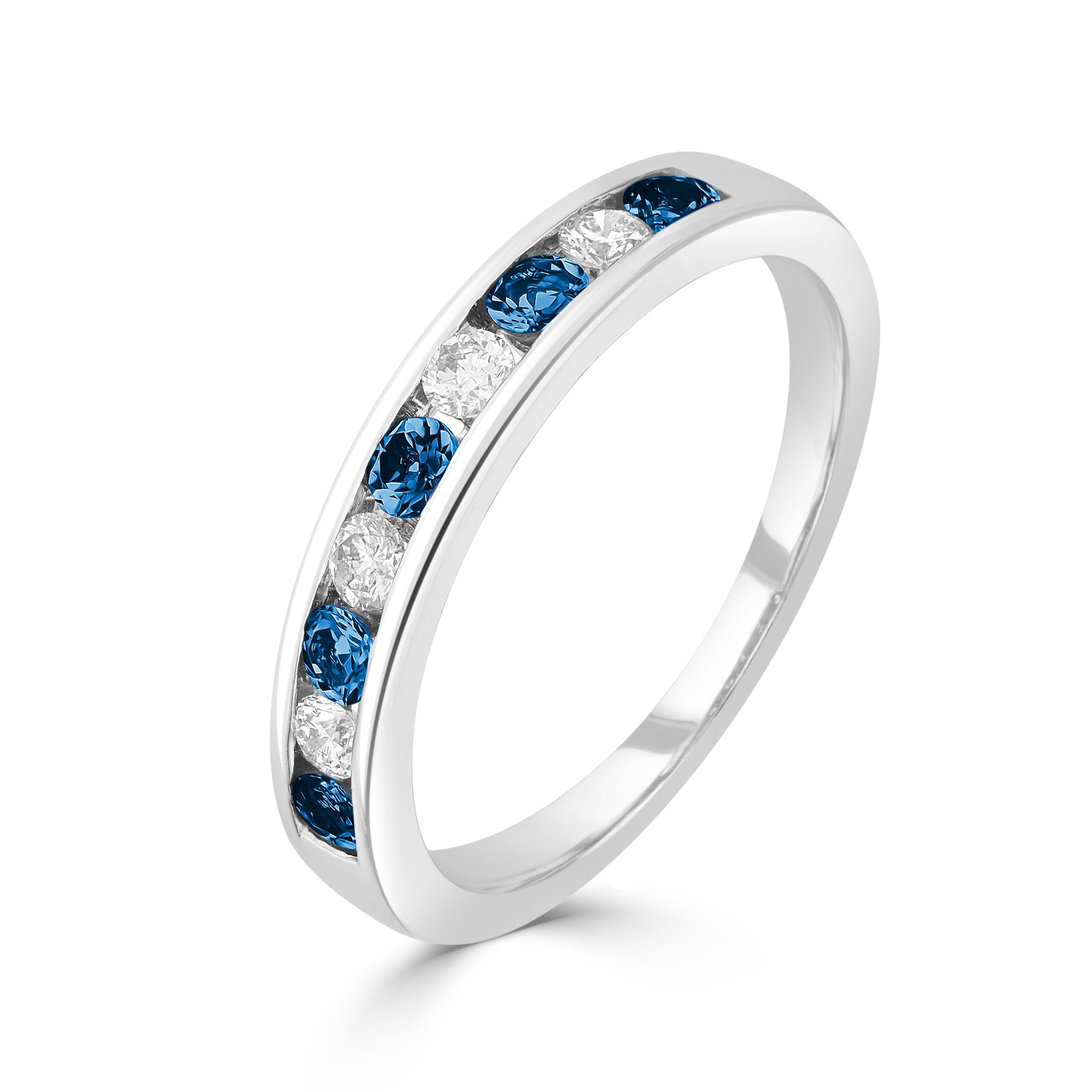 9ct White Gold Rd Lb Topaz & Diamond 9 Stone
