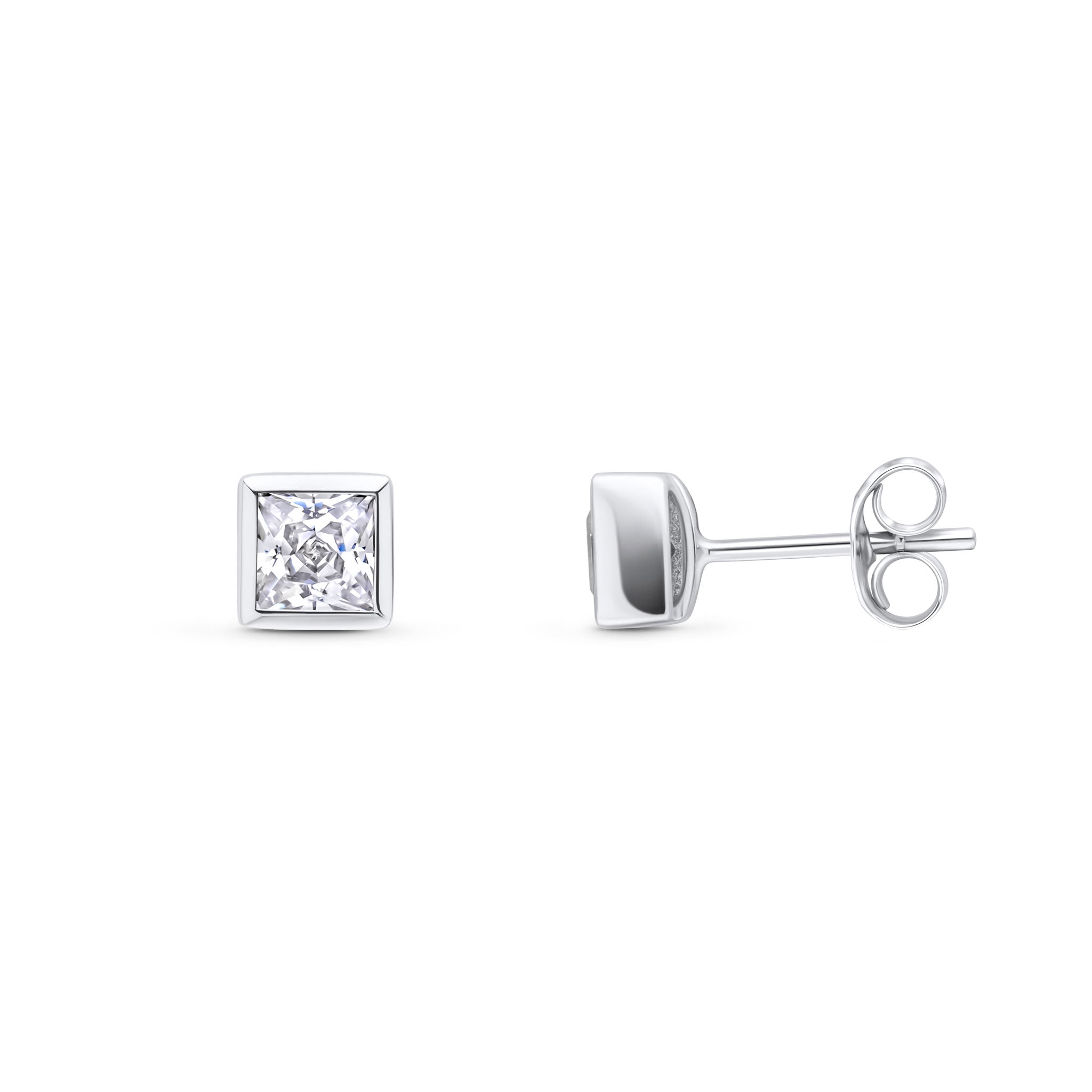 9ct White Gold 3mm Square CZ Rubover Set Earrings