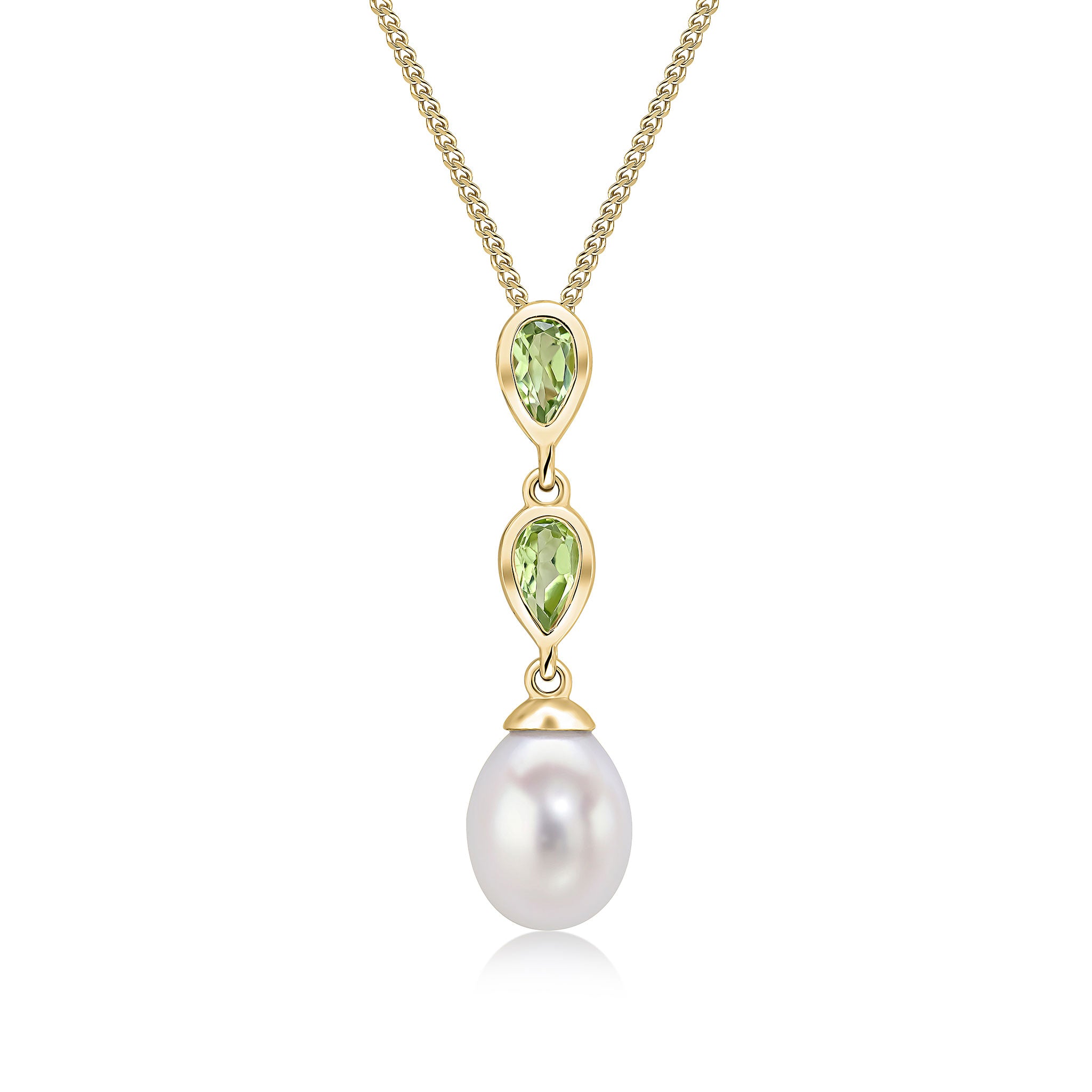 9ct Yellow Gold Pearl & Double Pear Shape Peridot Pendant