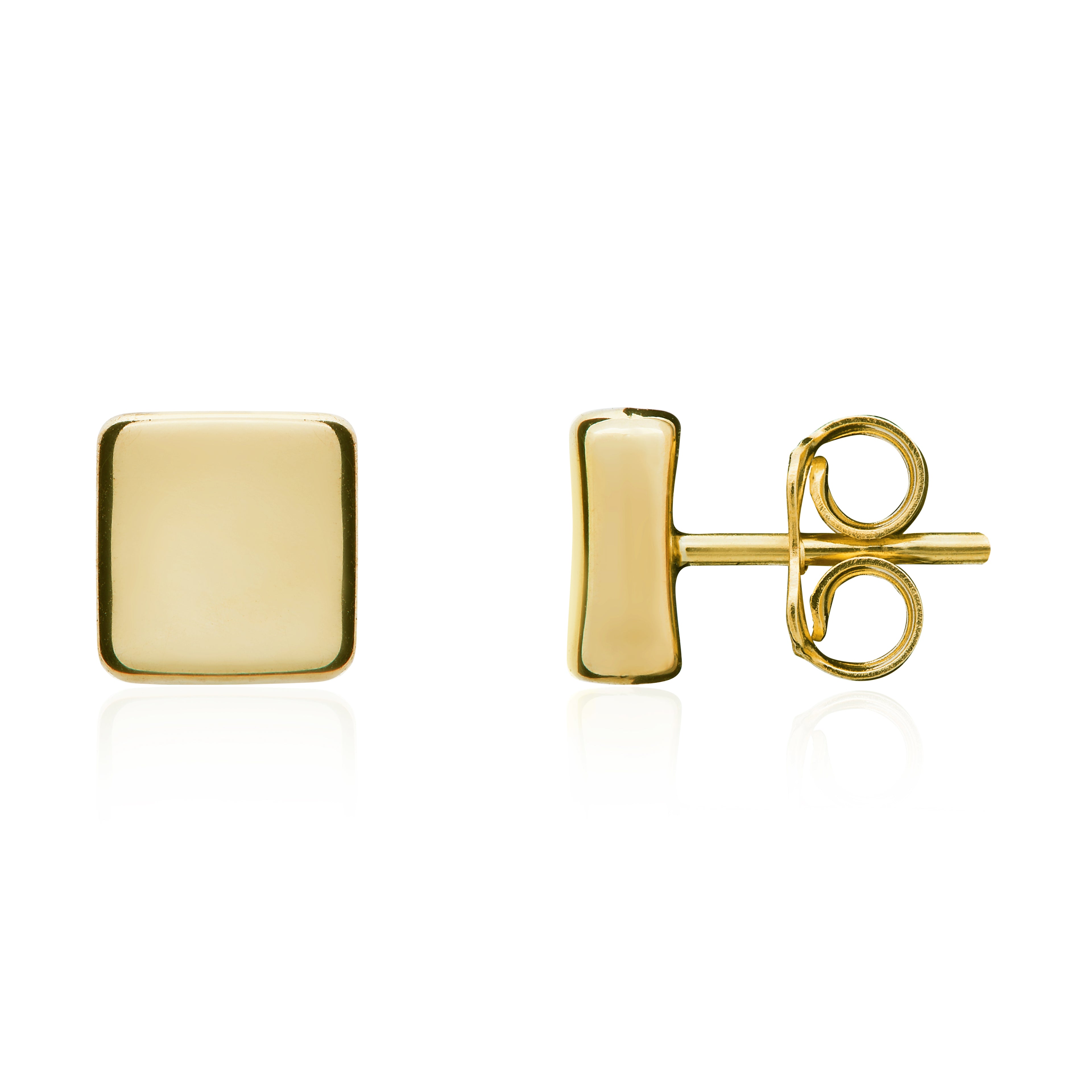 9ct Yellow Gold Polished Concave Square Earstuds. 6.5mm