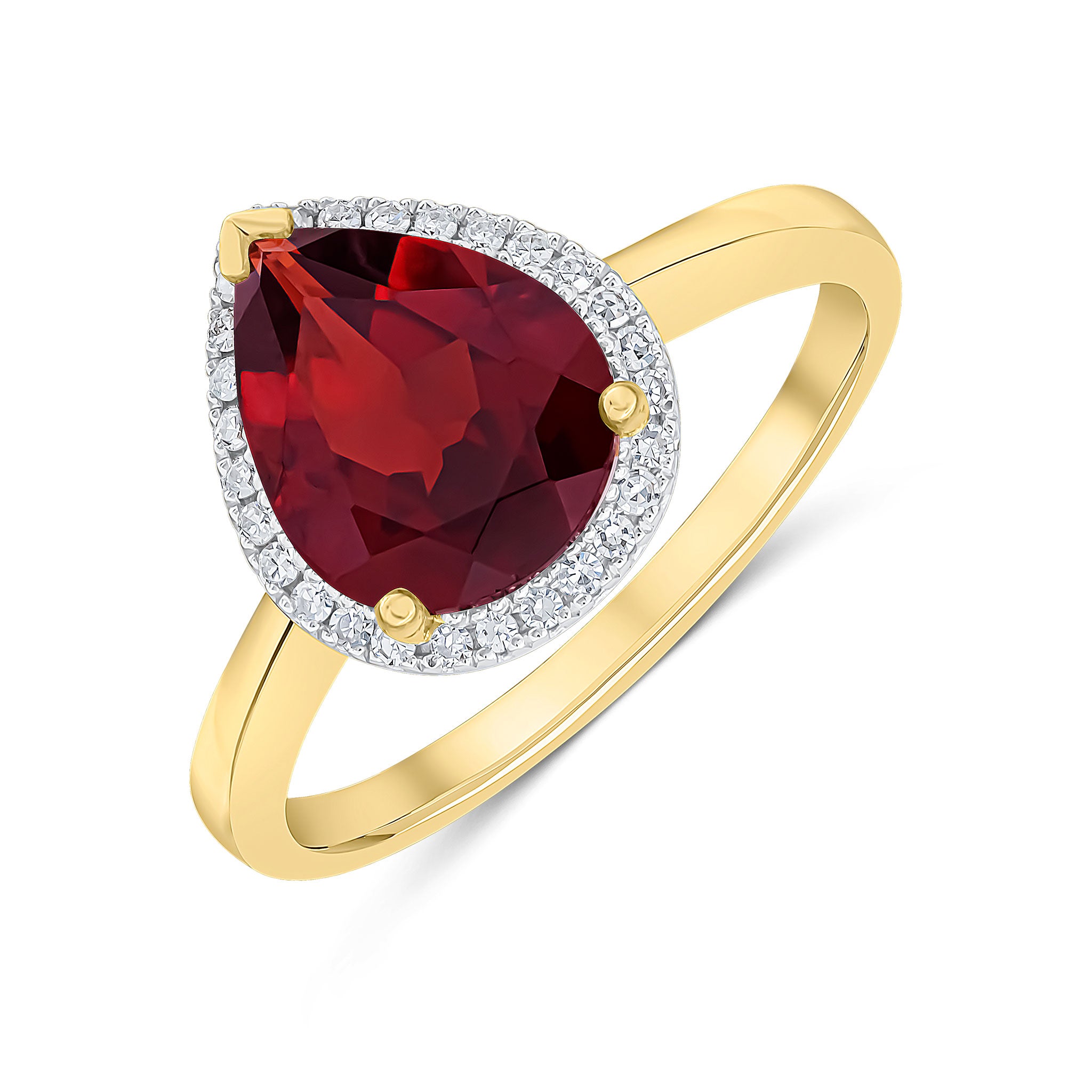 9ct Yellow Gold 10x8 Pear Garnet & Diamond Cluster Ring