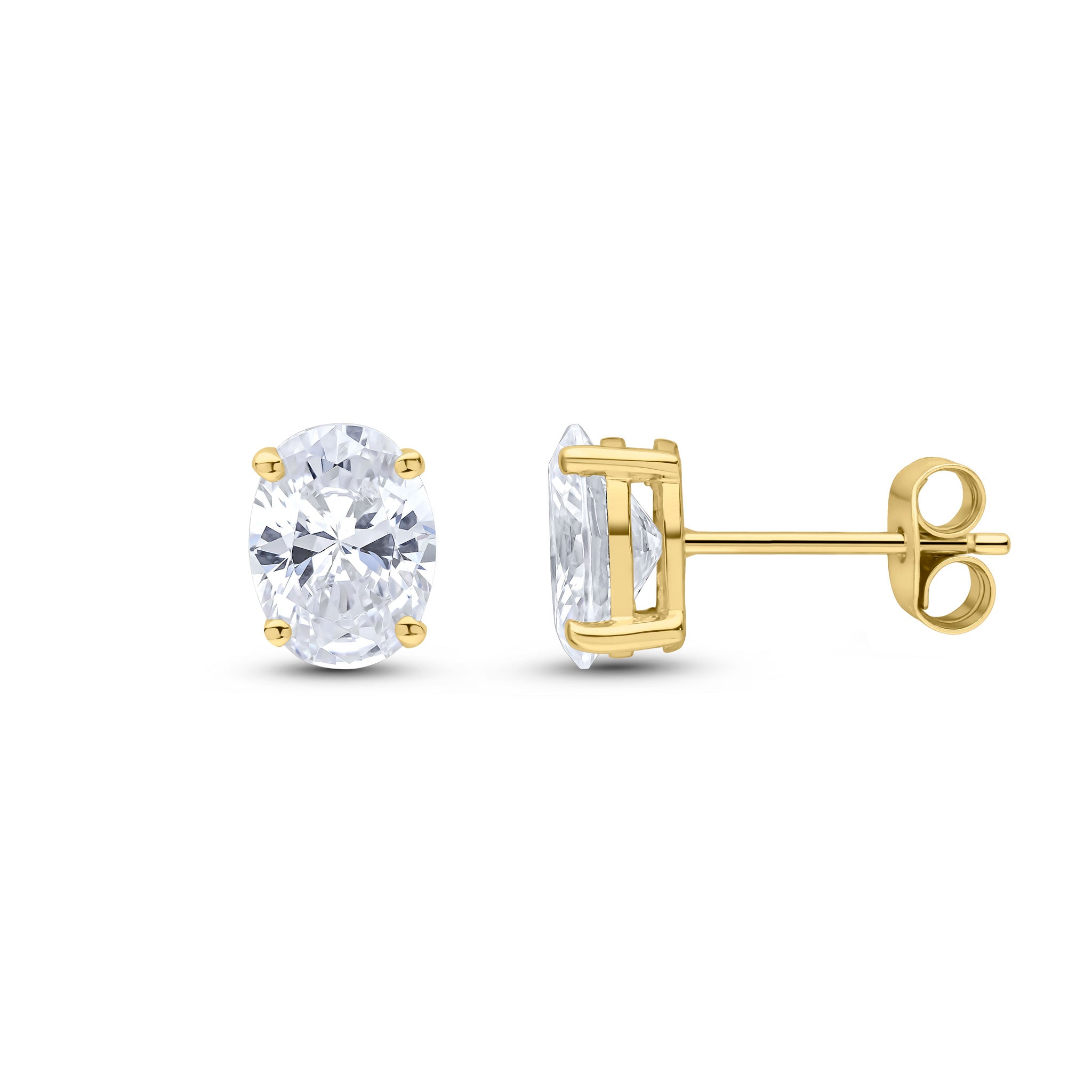 9ct Yellow Gold 8x6 Oval CZ Claw Set Earrings