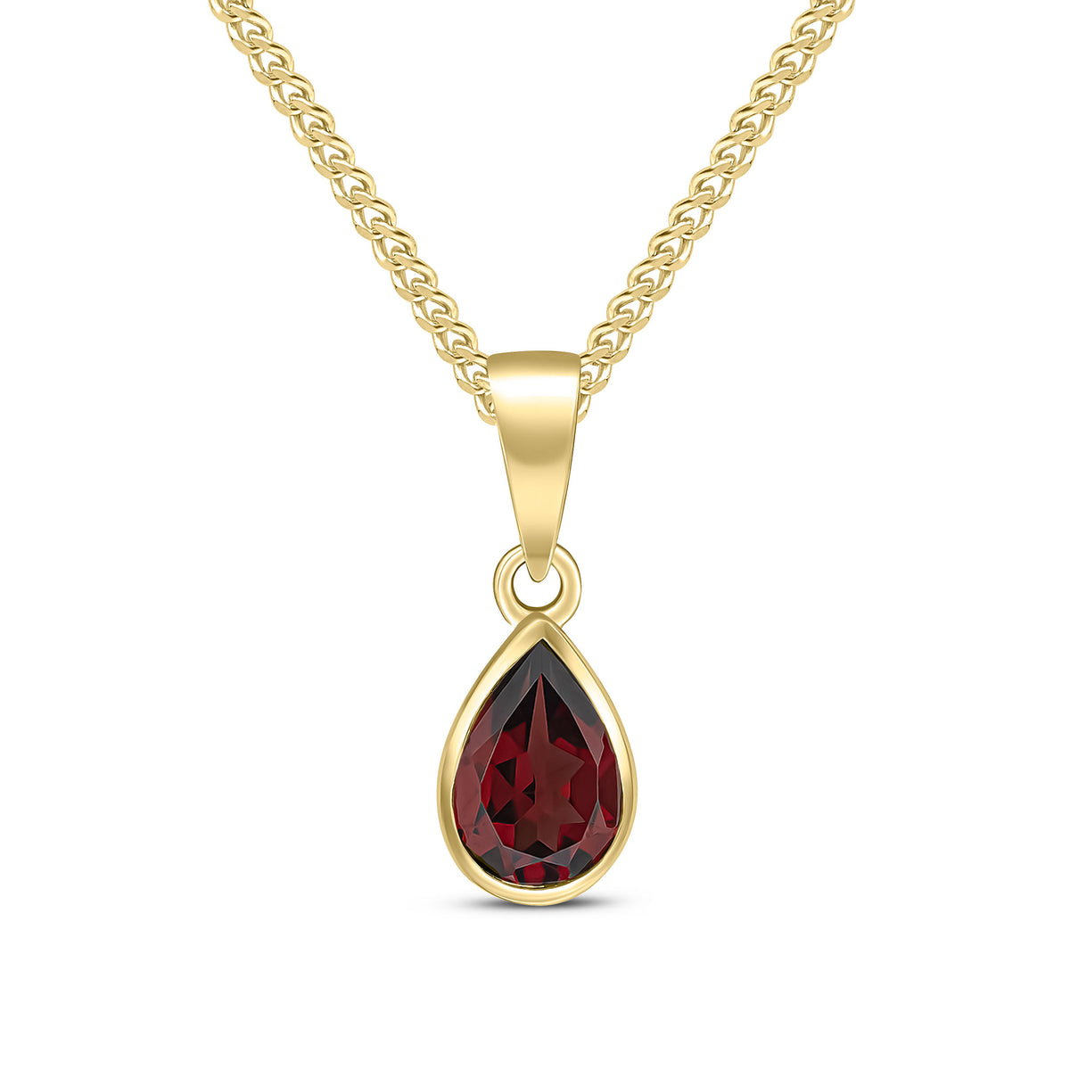 9ct Yellow Gold 7x5 Pear Shape Garnet Rubover Pendant