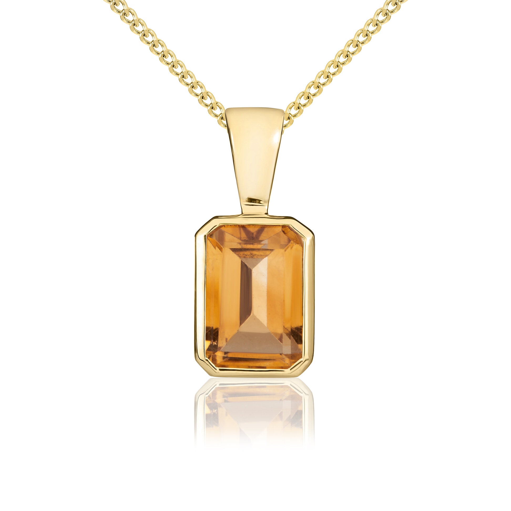 9ct yellow gold 7 x 5mm Octagon Citrine  Rubover Pendant