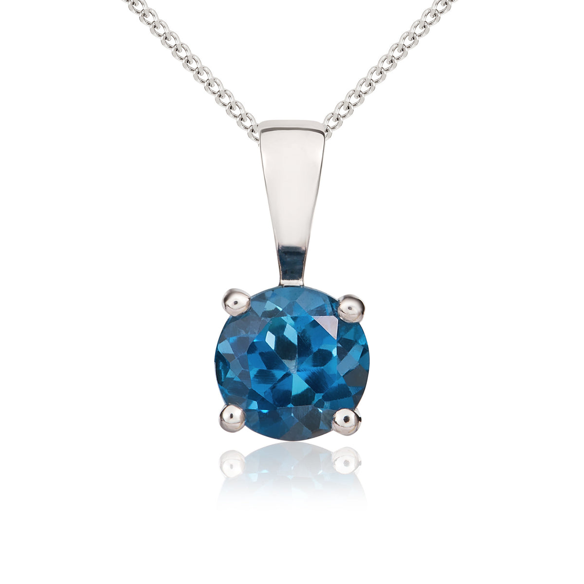 9ct White Gold Round London Blue Topaz Claw Pendant