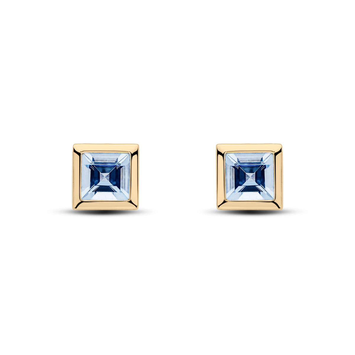 9ct Yellow Gold 5mm Square Aquamarine Rubover Set Earrings