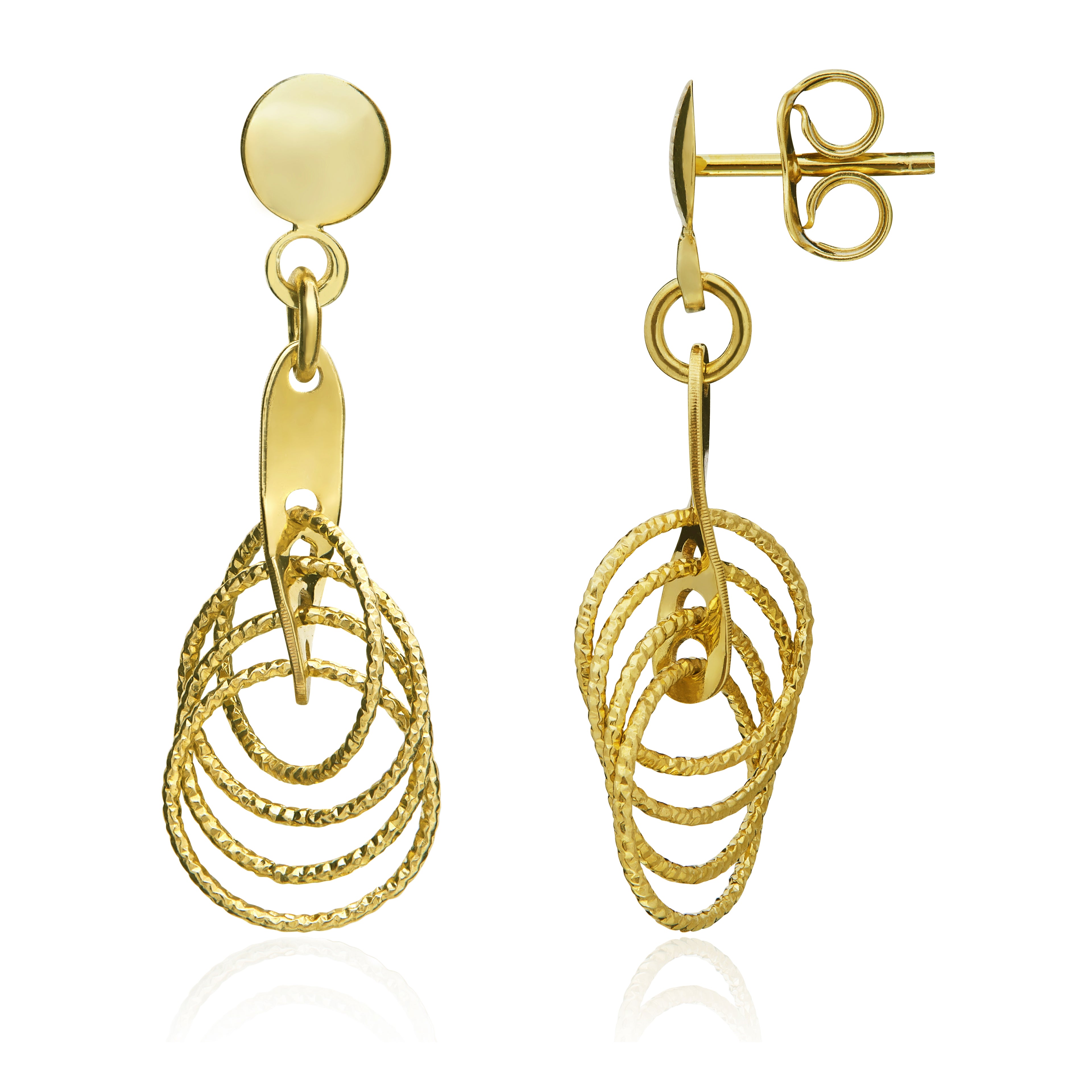 9ct Yellow Gold Dia-Cut Hoops Drop Earrings