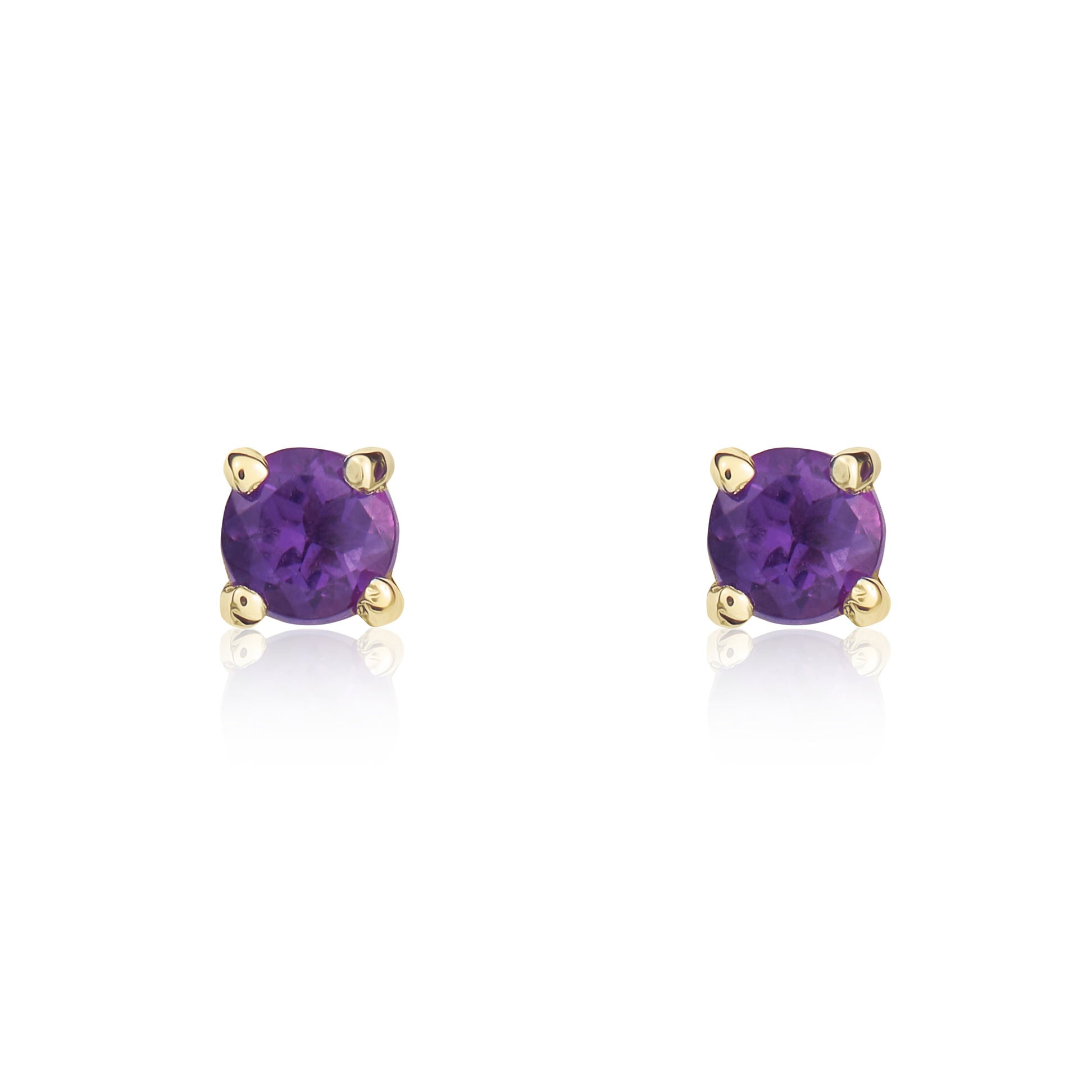 9ct yellow gold 3mm Round Amethyst 4 Claw Stud Earrings