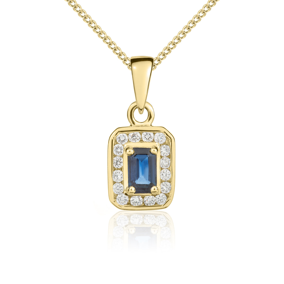 9ct Yellow Gold Octagonal Blue Sapphire & Diamond Cluster Pendant