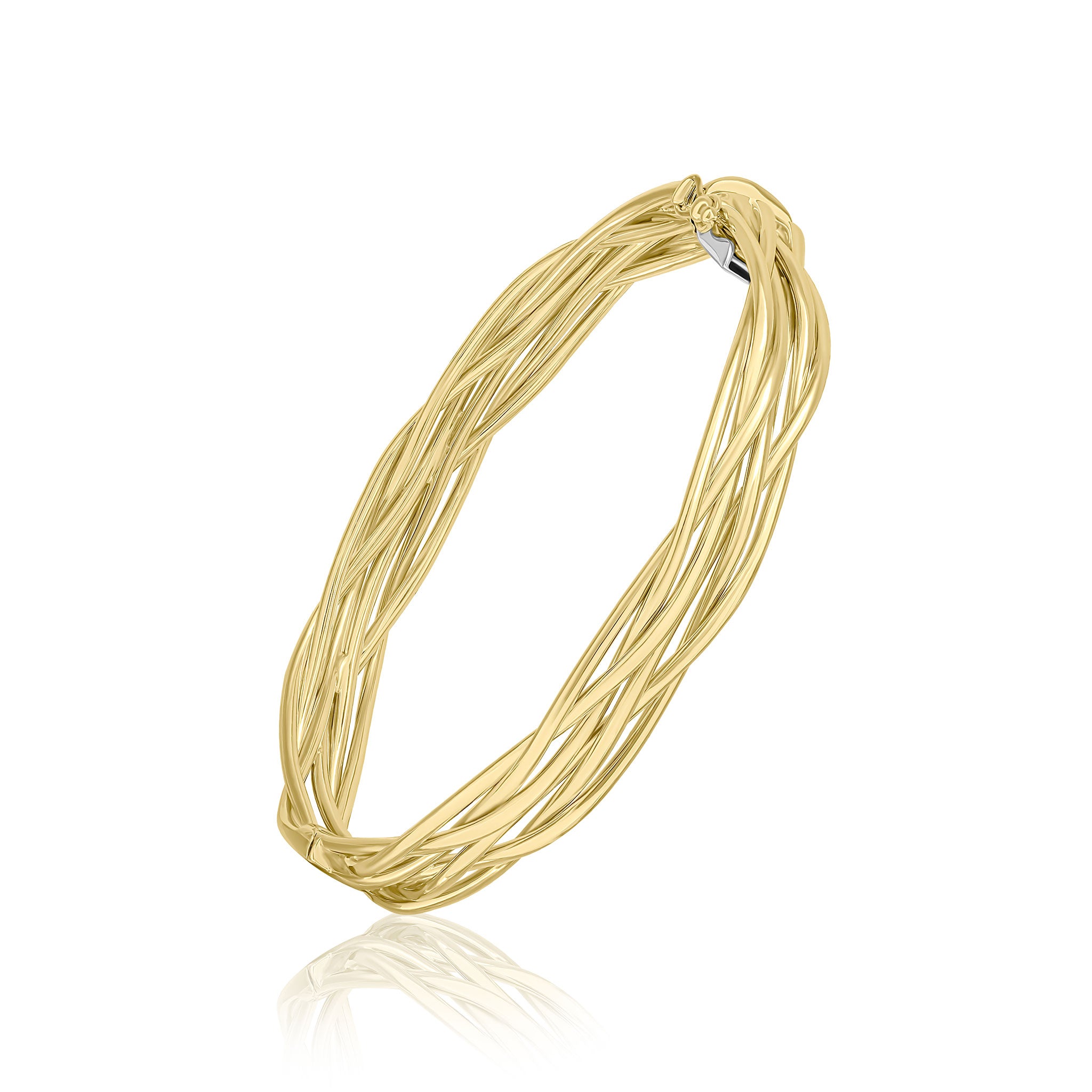 9ct Yellow Gold Polished 'woven' Wide Solid Hinged Bangle
