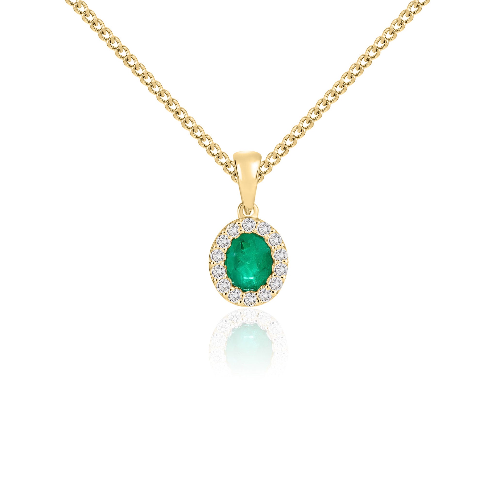 18ct Yellow Gold 5x4 Oval Emerald & Diamond Microset Cluster Pendant