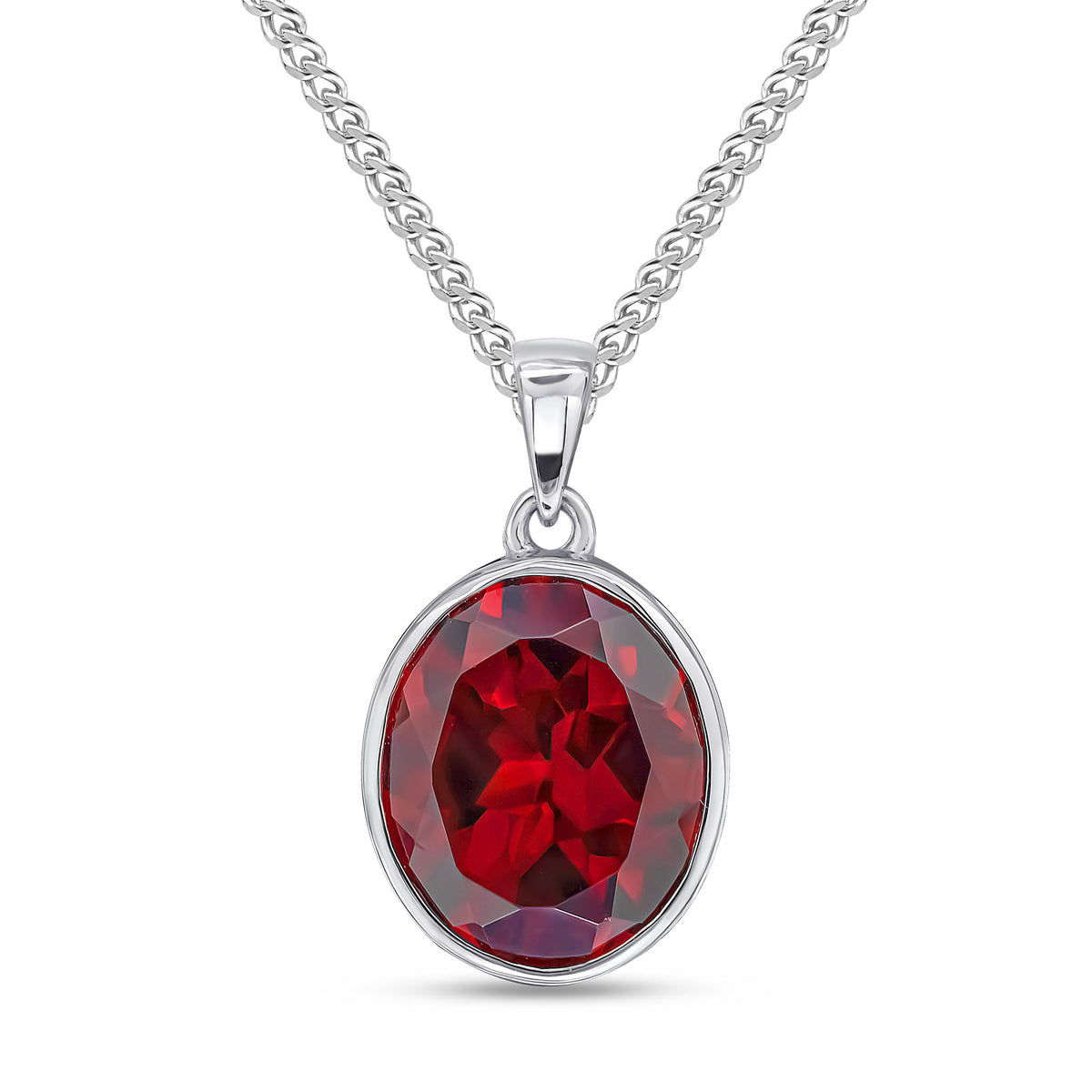 9ct White Gold 12x10 Oval Garnet Rubover Pendant
