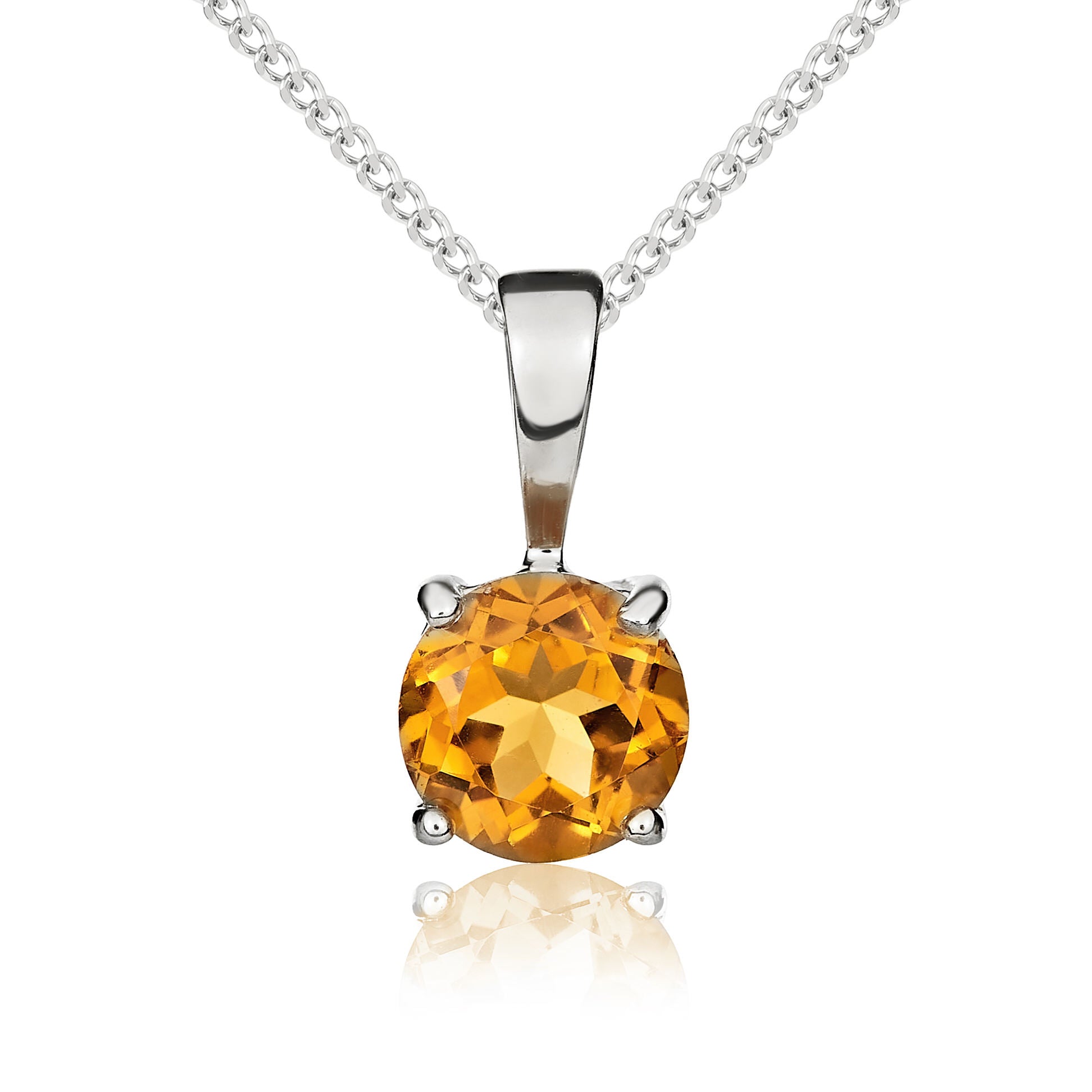 9ct White Gold 6mm Round Citrine 4 Claw Pendant